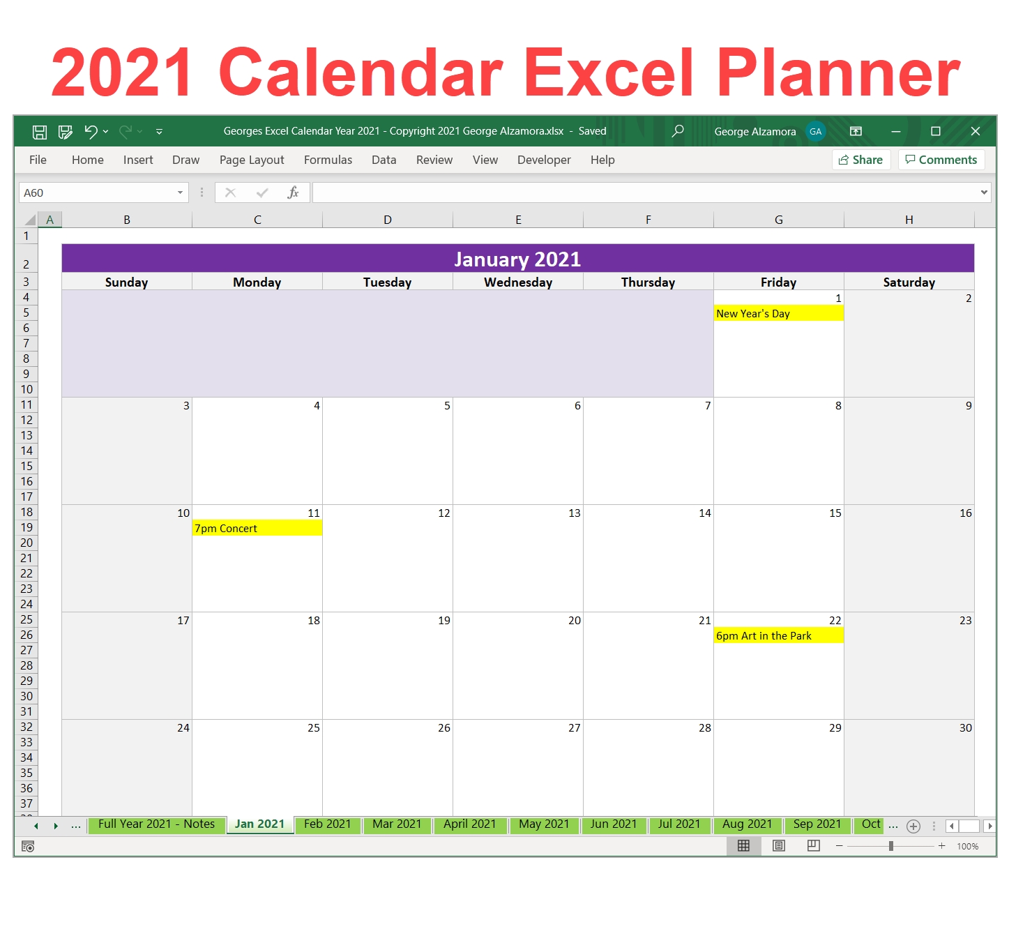 Georges Excel Calendar Year 2021 In 2020 | Excel Calendar-2021 Vacation Schedule Template Excel