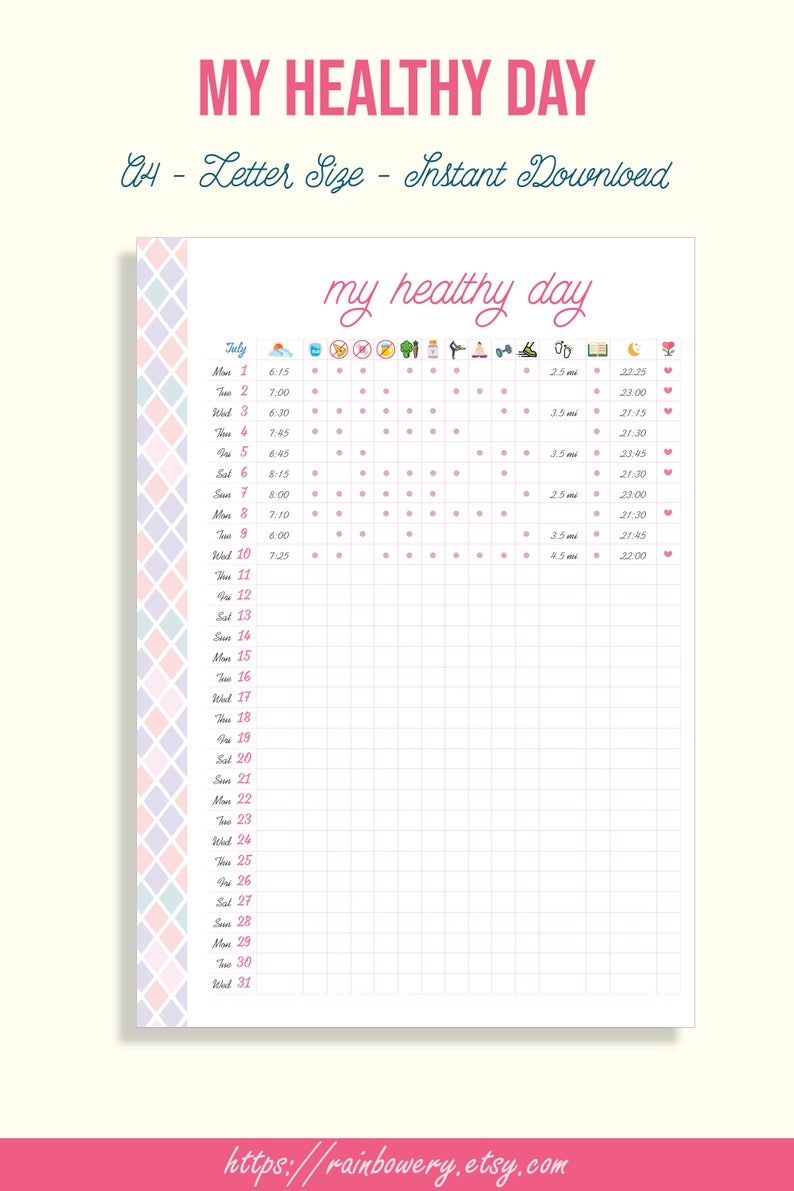 Habit Tracker Healthy Habit Tracker Printable Template-Monthly Wellness 2021