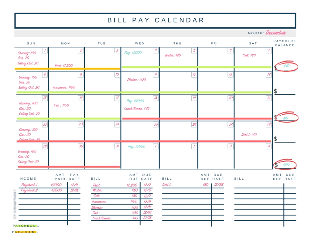 How To Budget Biweekly Pay With Monthly Bills In 2021-Calendar Bills Due Template 2021