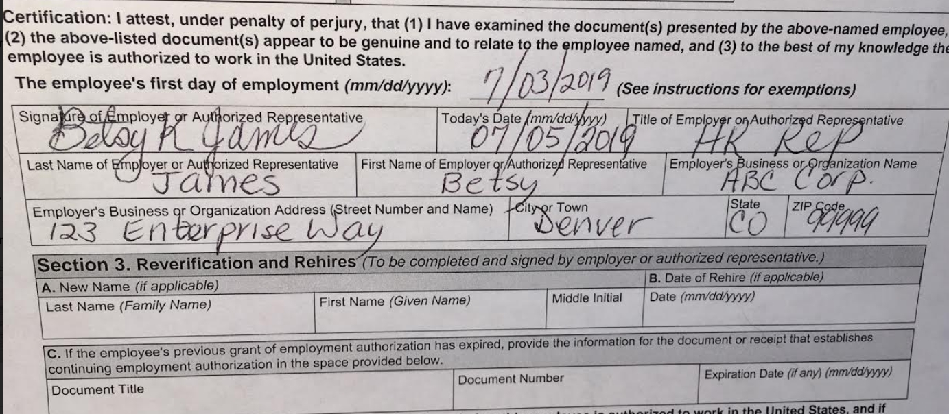 How To Fill Out The I-9 Form In 5 Steps [+Examples]-Printable I 9 Form Print 2021