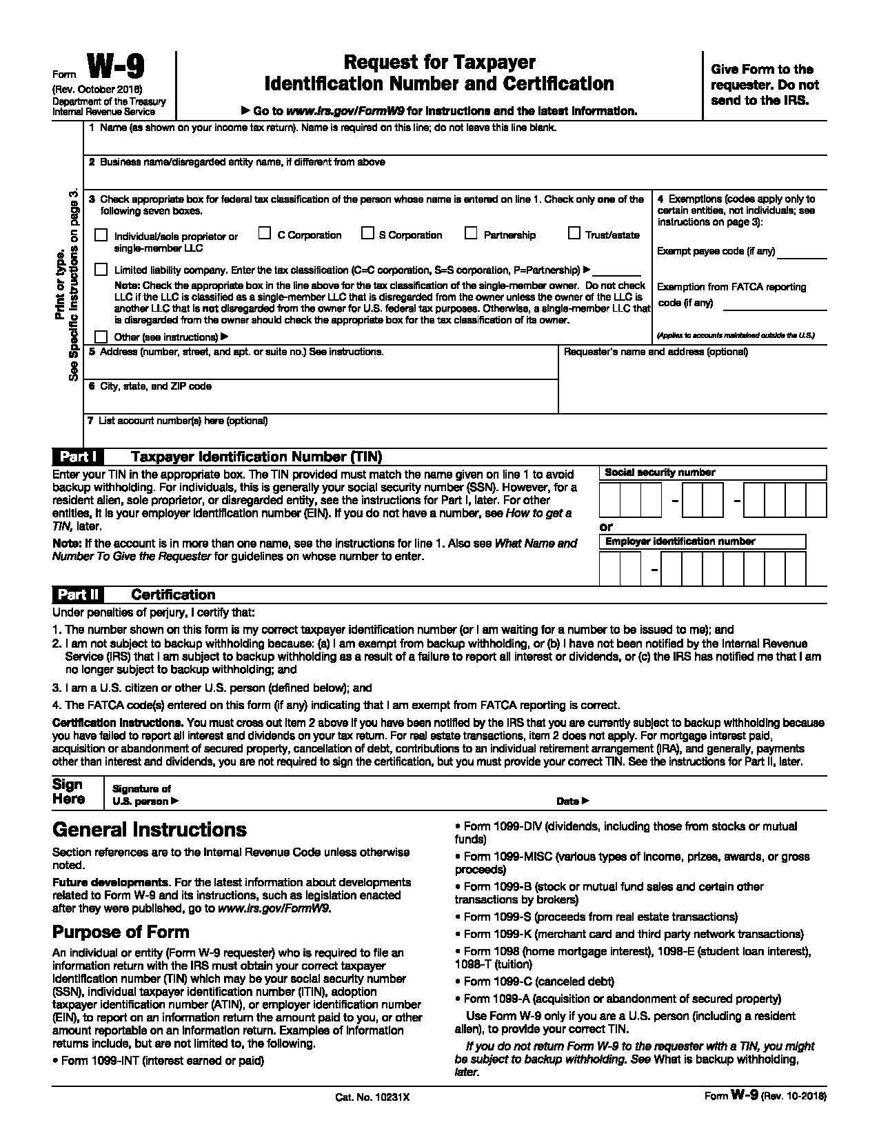 Irs ▻Form W-9 | Irs Forms, Fillable Forms, Tax Forms-Free Printable Blank W-9 Form 2021