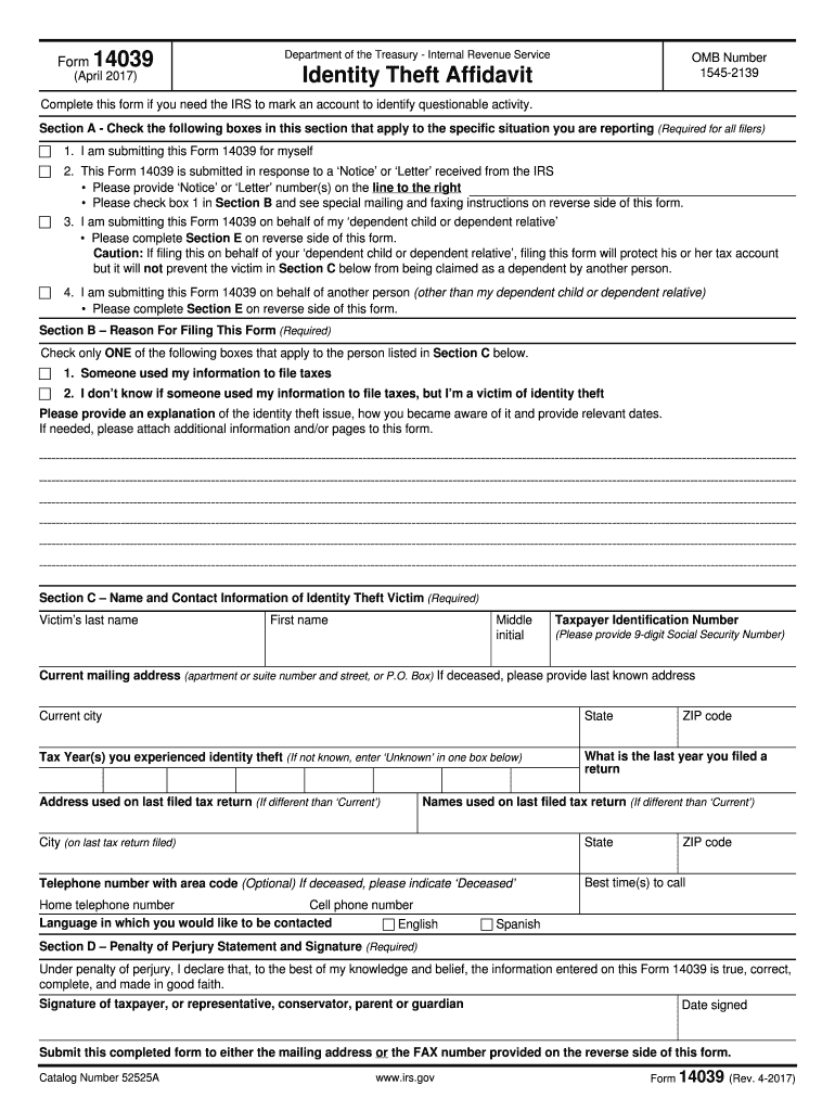 Irs Form 14039 Printable - Fill Out And Sign Printable Pdf Template |  Signnow-Irs Tax Forms For 2021 Printable