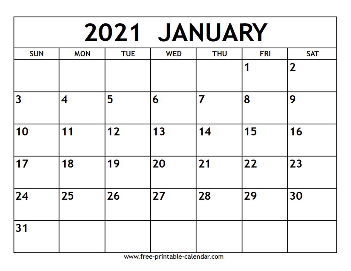 January 2021 Calendar - Free-Printable-Calendar-2021 Calendar Printable