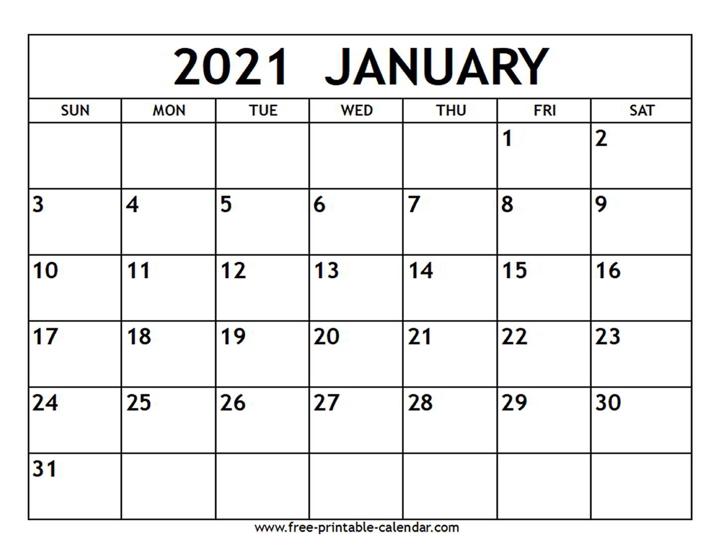January 2021 Calendar - Free-Printable-Calendar-2021 Calendar Template Fill In