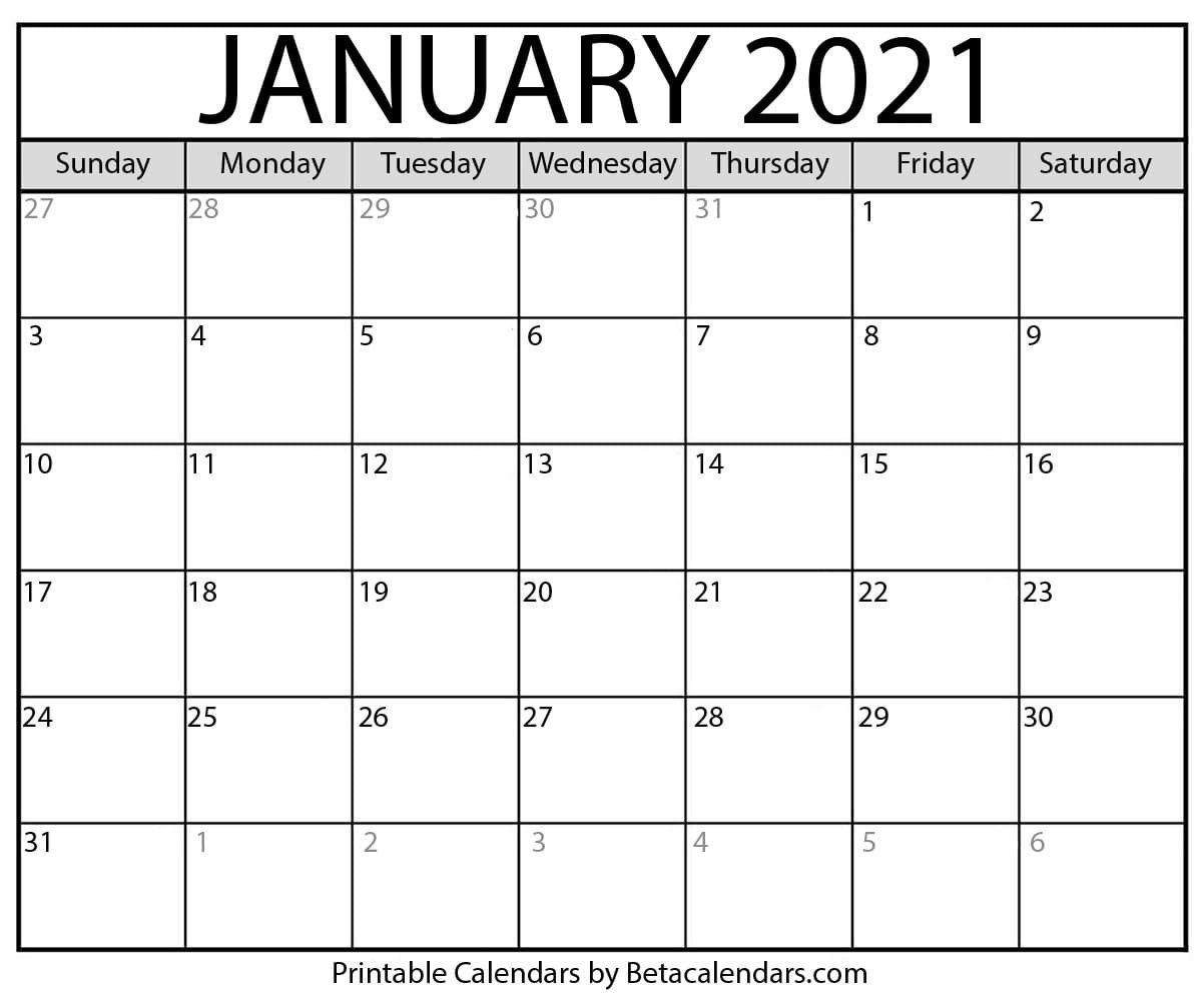 January 2021 Calendar | Printable Free Monthly Calendar-Fill In 2021 Calendar