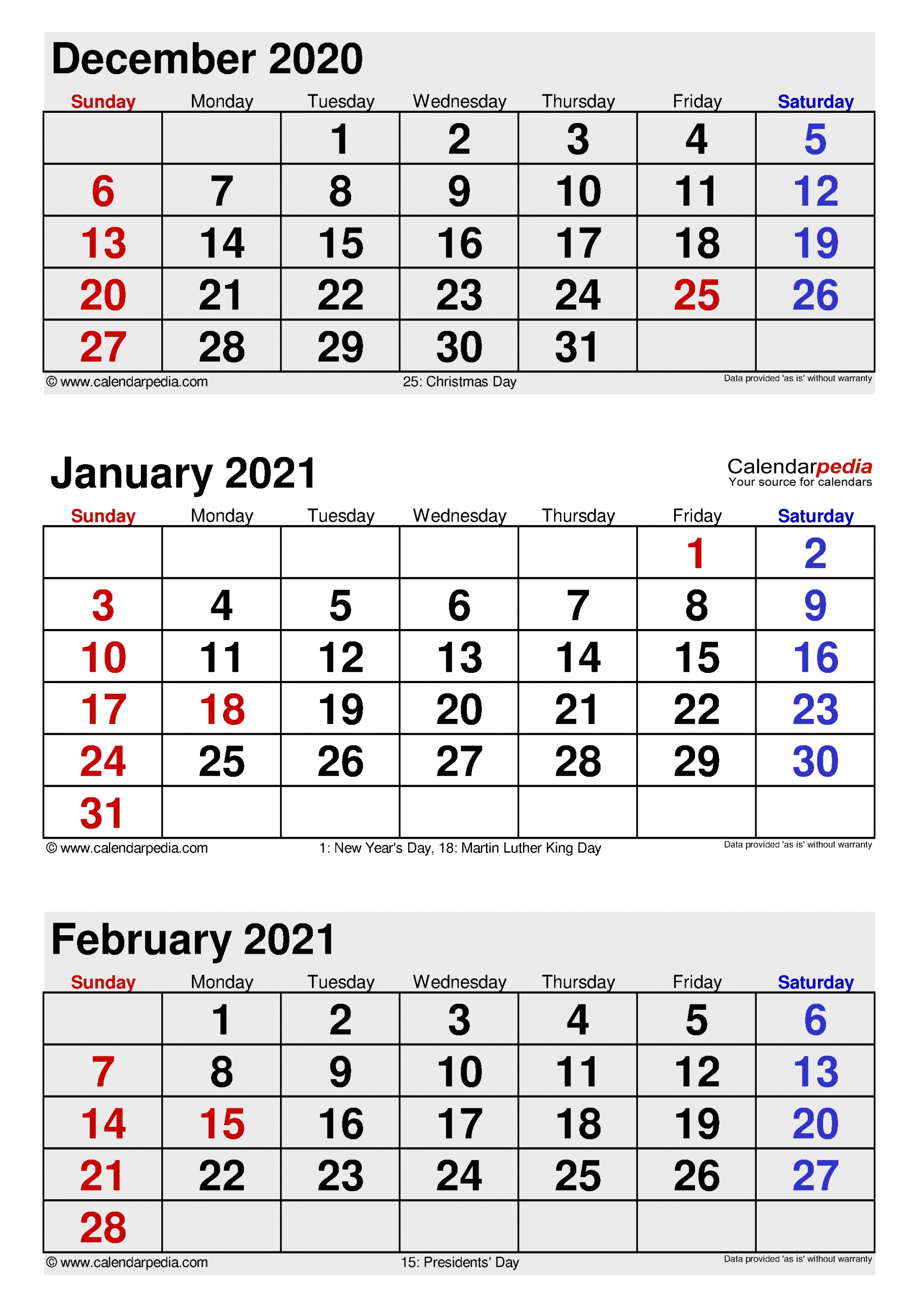 January 2021 Calendar | Templates For Word, Excel And Pdf-2021 Three Month Word Calendar Template