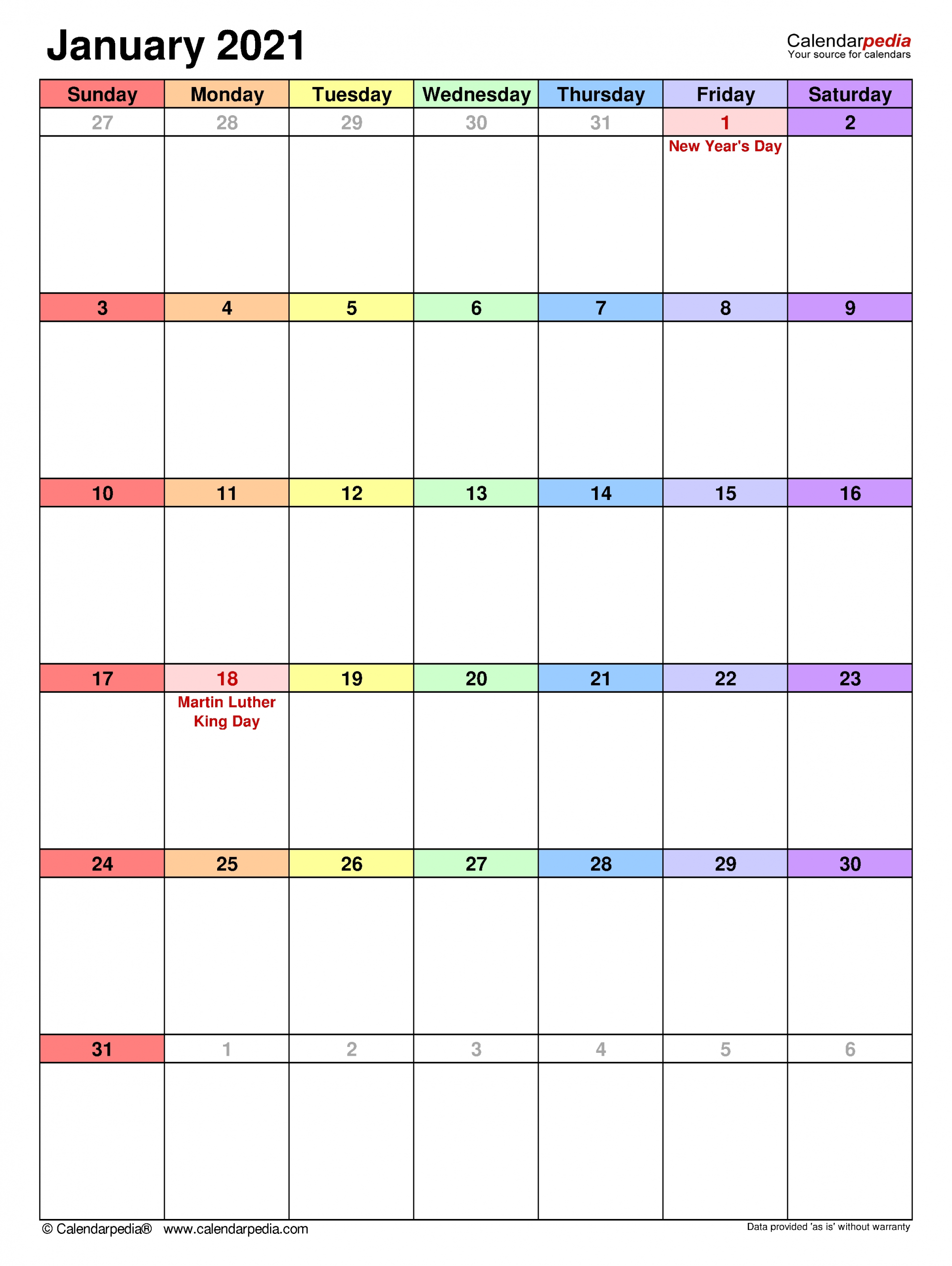 January 2021 Calendar | Templates For Word, Excel And Pdf-Fill In Calendar For 2021