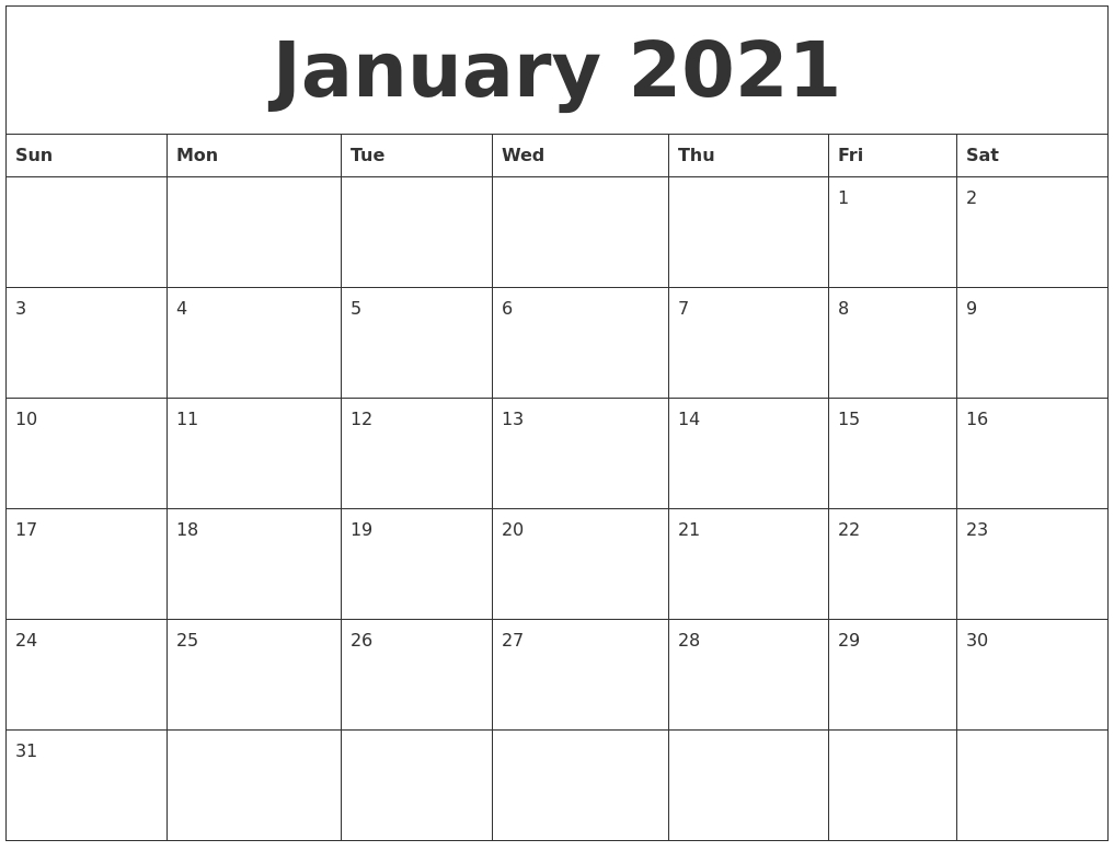 January 2021 Free Printable Calendar Templates-Print Calendar 2021 Free