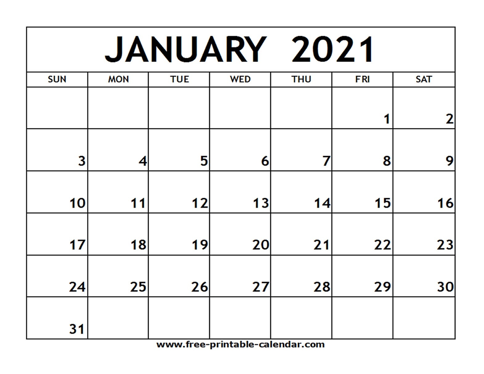 January 2021 Printable Calendar - Free-Printable-Calendar-Fill In Blank Calendar 2021