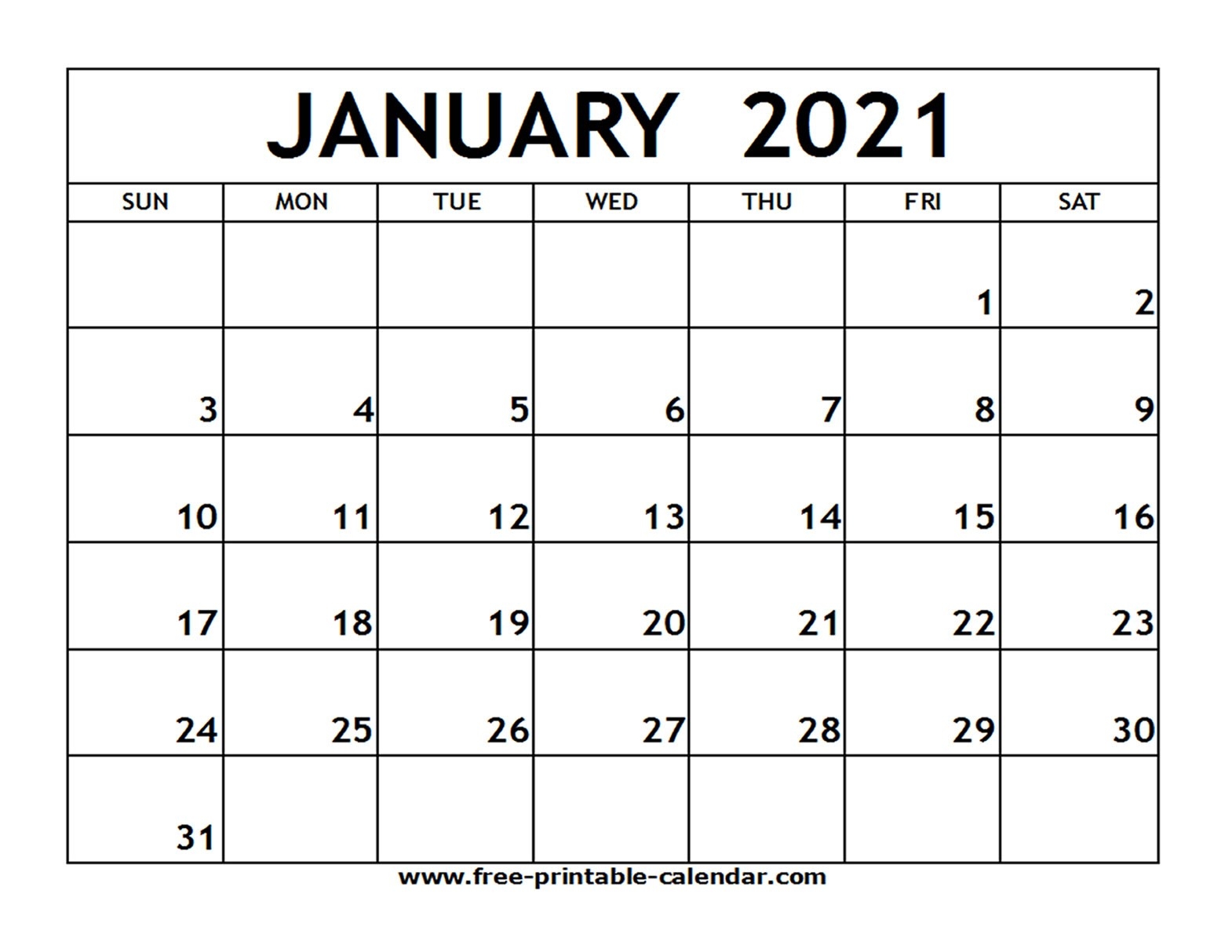 January 2021 Printable Calendar - Free-Printable-Calendar-Printable Blank Fill In Monthly Calendar 2021