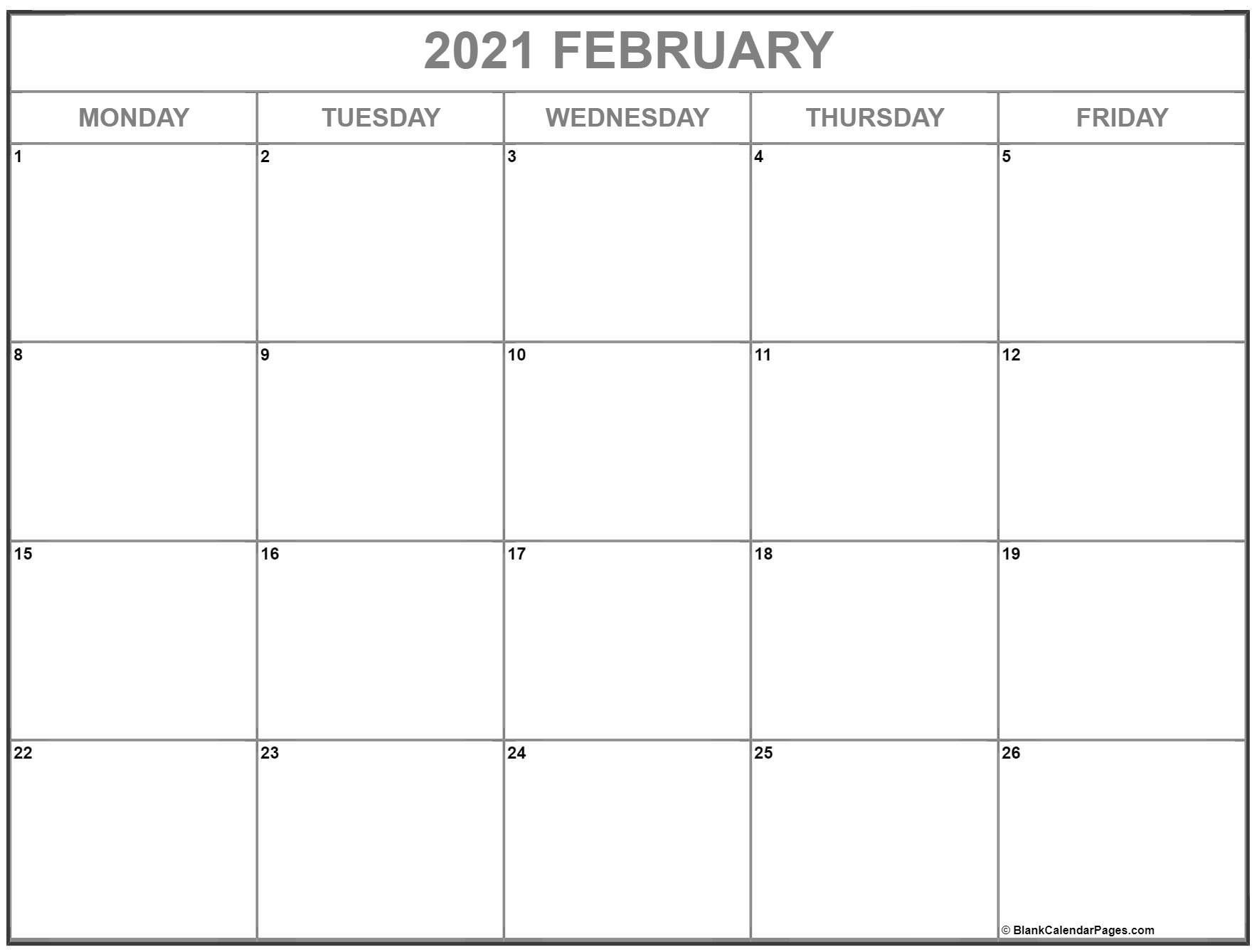 January February 2021 Calendar Monday To Friday In 2021-Monday-Friday Calendar Printable 2021