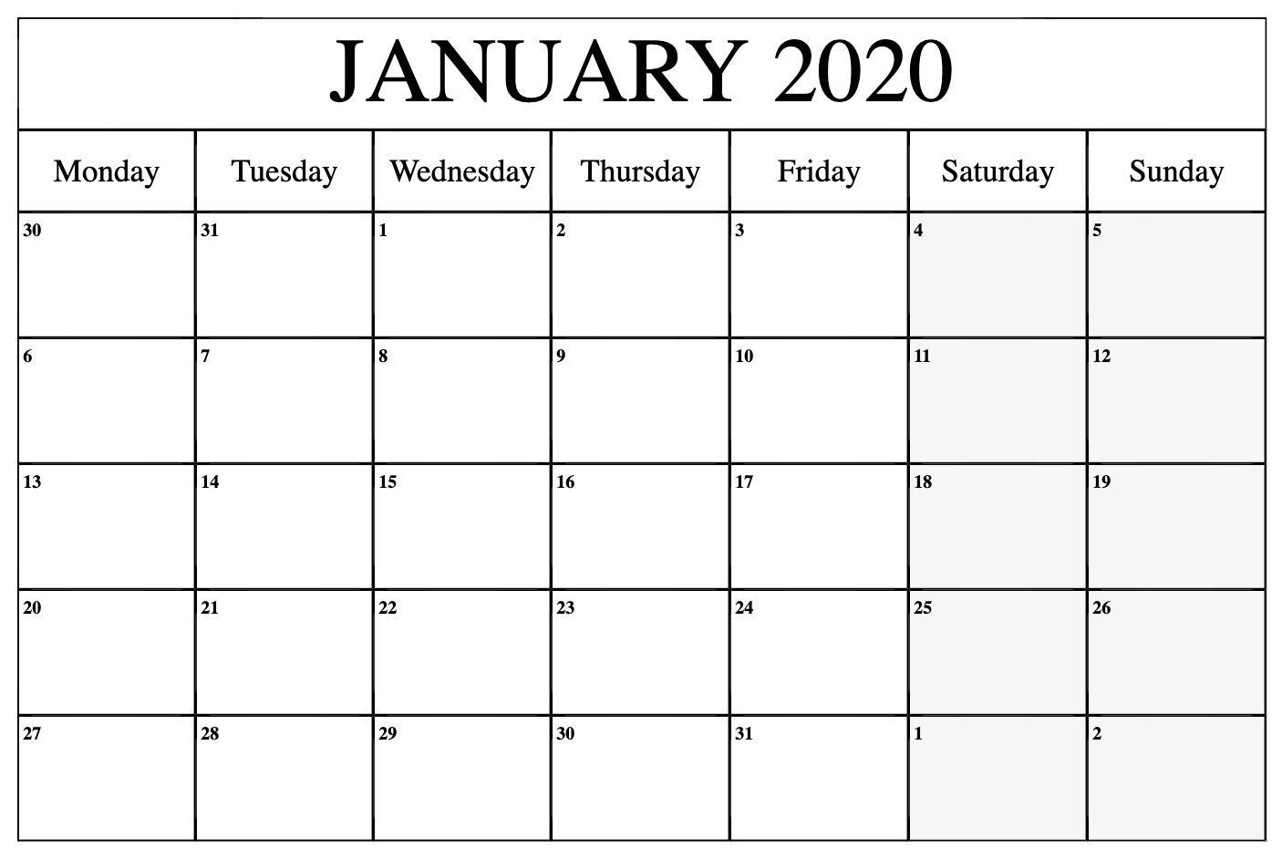 January To March 2021 Calendar Monday To Friday | Printable-Blank Monday Through Friday Schedule For 2021