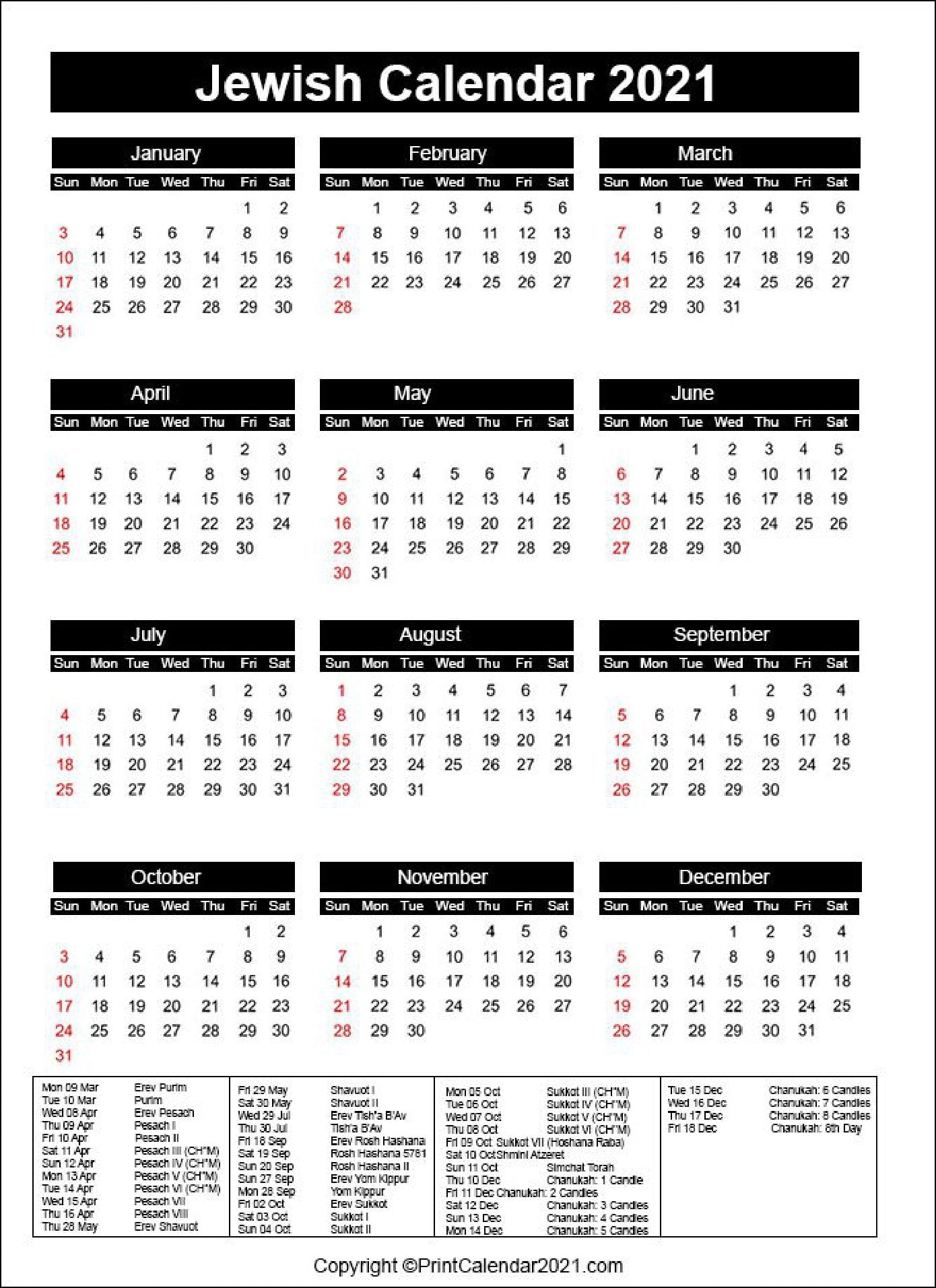 Jewish Holidays Calendar 2021 [Hebrew Calendar 5781]-Free Jewish Printable August 2021 Calender
