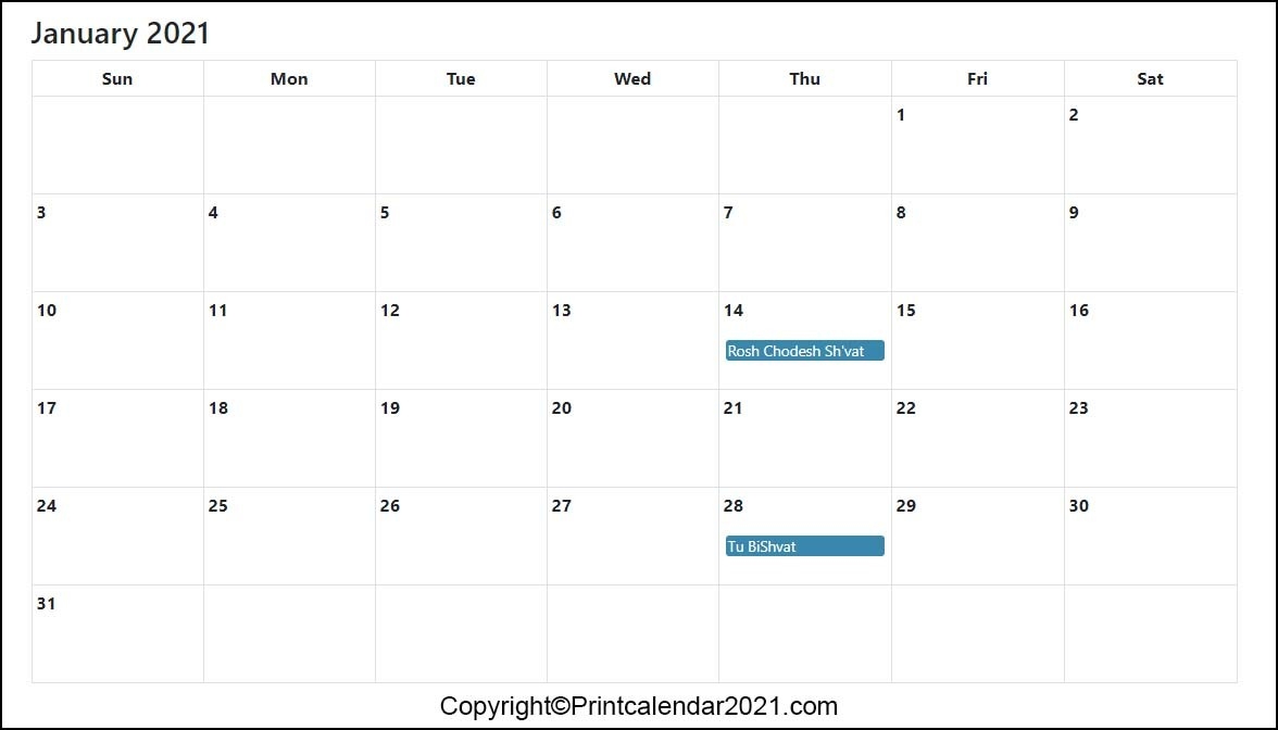 Jewish Holidays Calendar 2021 [Hebrew Calendar 5781]-Printable 2021 Monthly Calendars Jewish