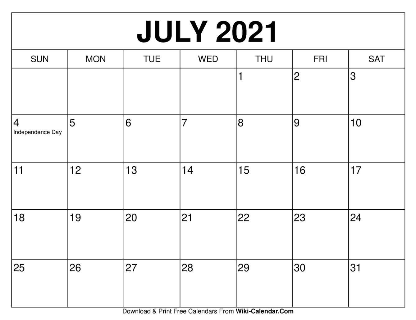 July 2021 Calendar | Free Calendars To Print, Calendar-June July 2021 Calendar Printable