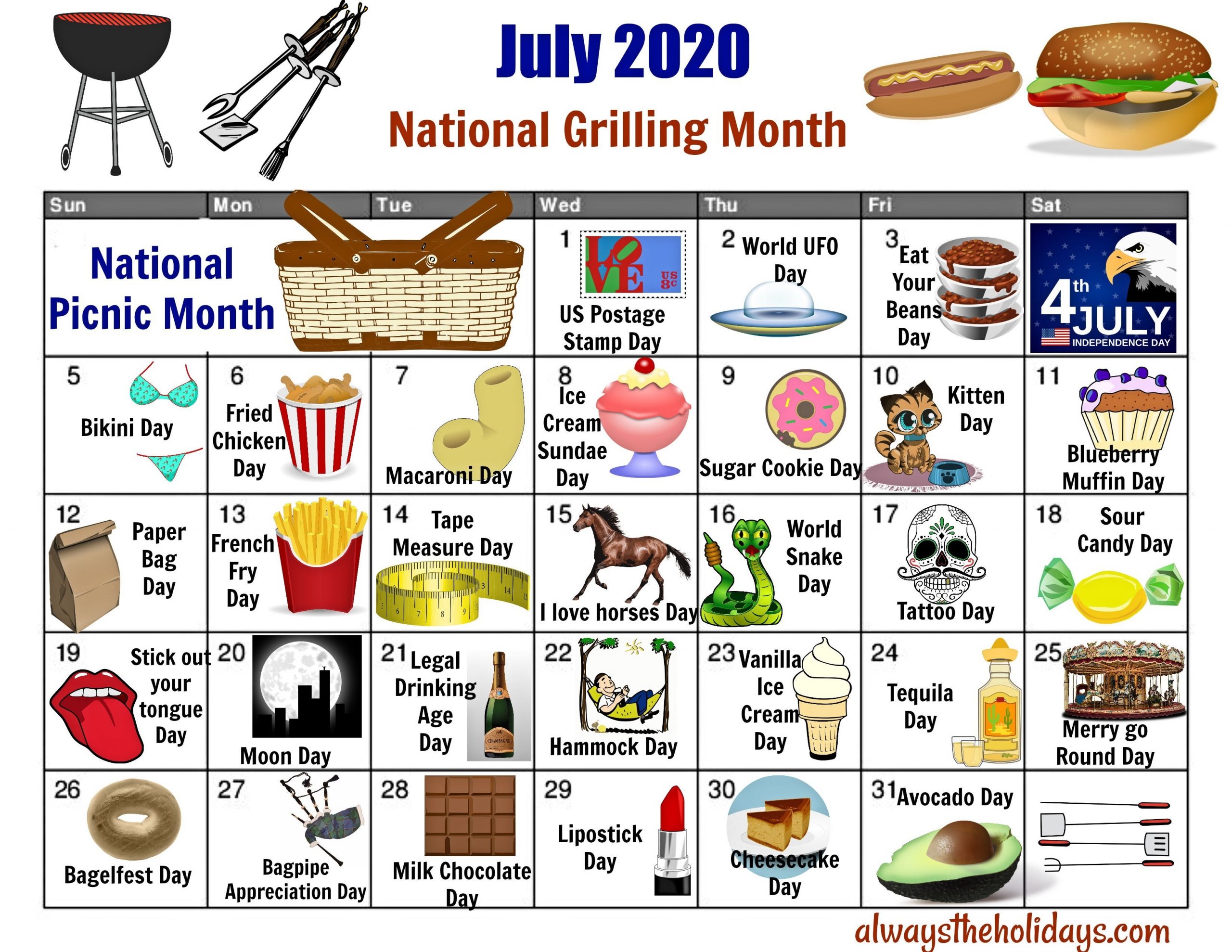 July National Day Calendar - Free Printable - 2020-Free November Holiday National Food Holiday Printout 2021