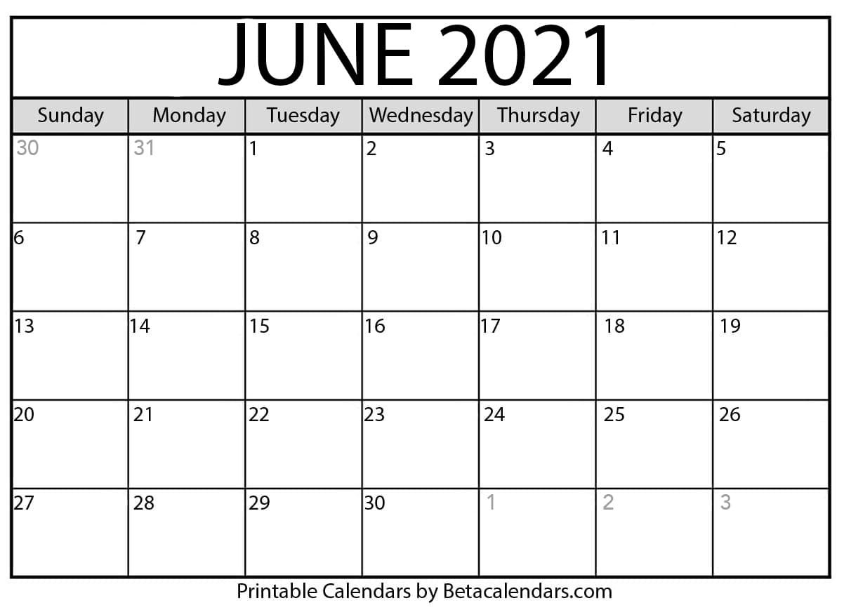 June 2021 Calendar | Blank Printable Monthly Calendars-June Calendar 2021 Printable
