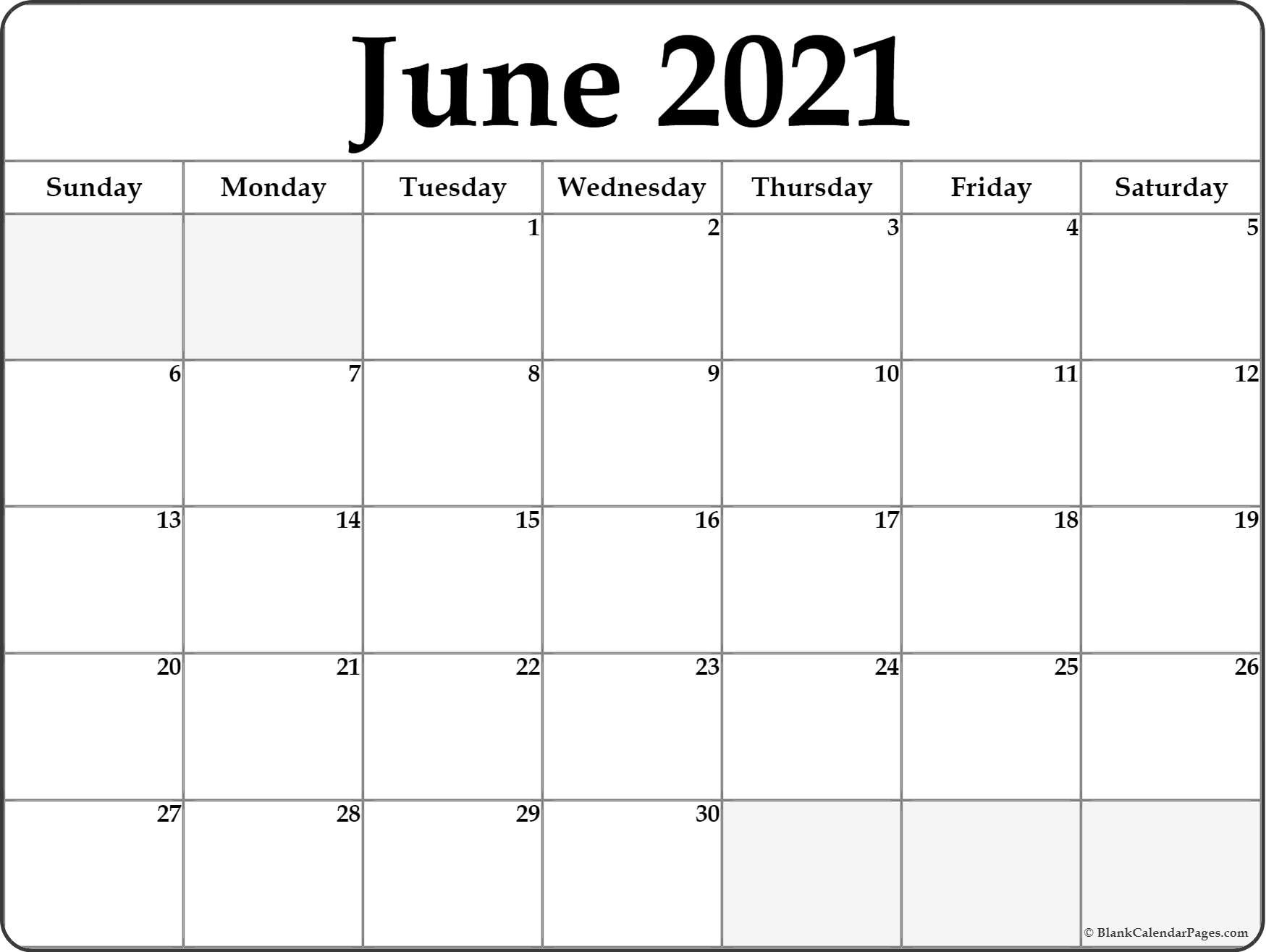 June 2021 Calendar | Free Printable Monthly Calendars-Free June 2021 Calendar Templates Printable