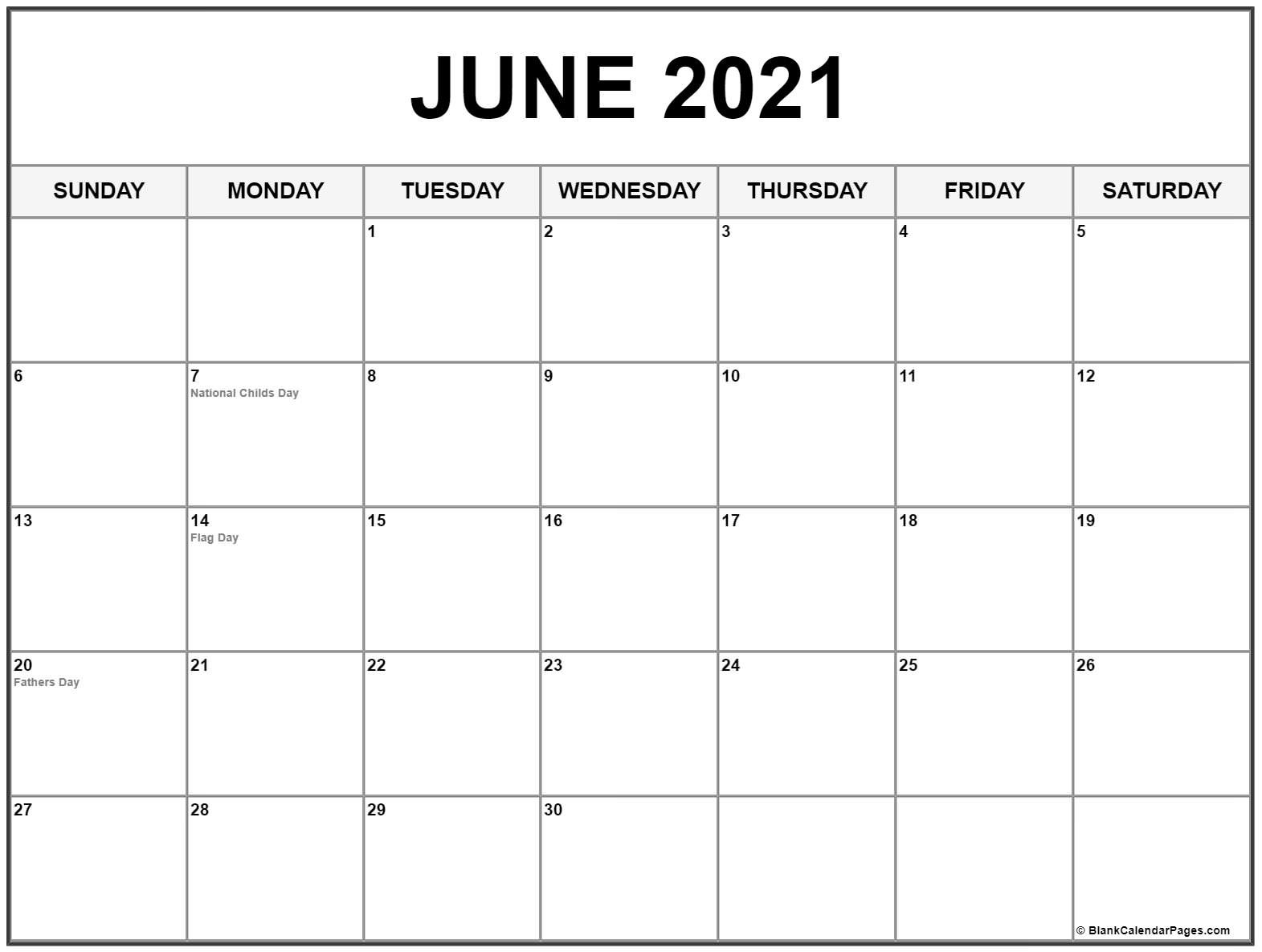 June 2021 Calendar With Holidays-June 2021 Calendar List Template
