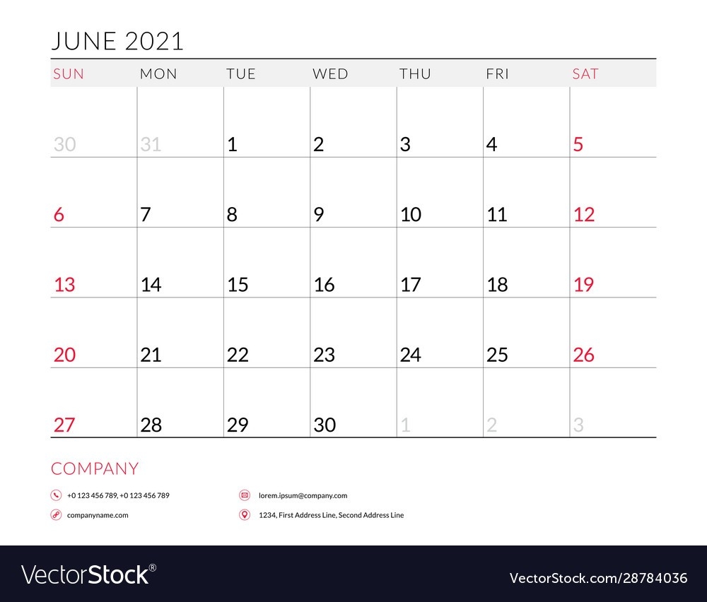 June 2021 Monthly Calendar Planner Printable Vector Image-Blank Monthly Calendar 2021 June 2021 With Grid