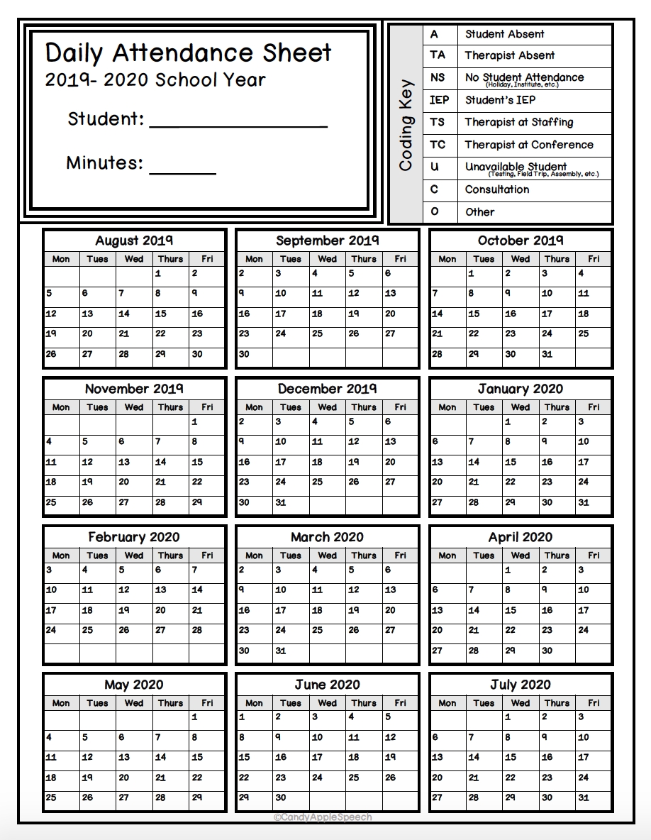 2021 Printable Attendance Tracker Calendar Template Printable