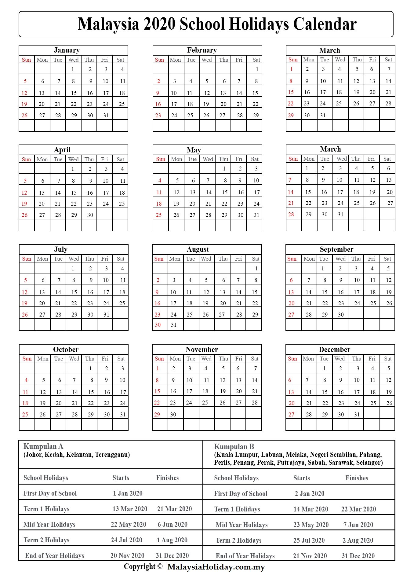Malaysia School Holidays 2020 | School Calendar Malaysia-2021 School Holidays In Malaysia
