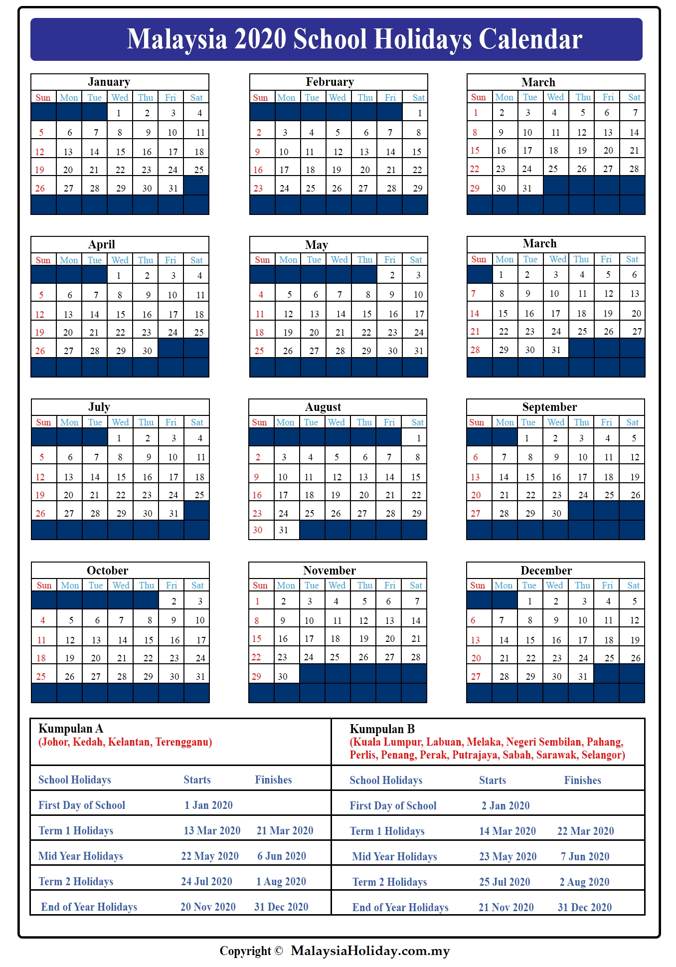 Malaysia School Holidays 2020 | School Calendar Malaysia-2021 School Holidays In Malaysia