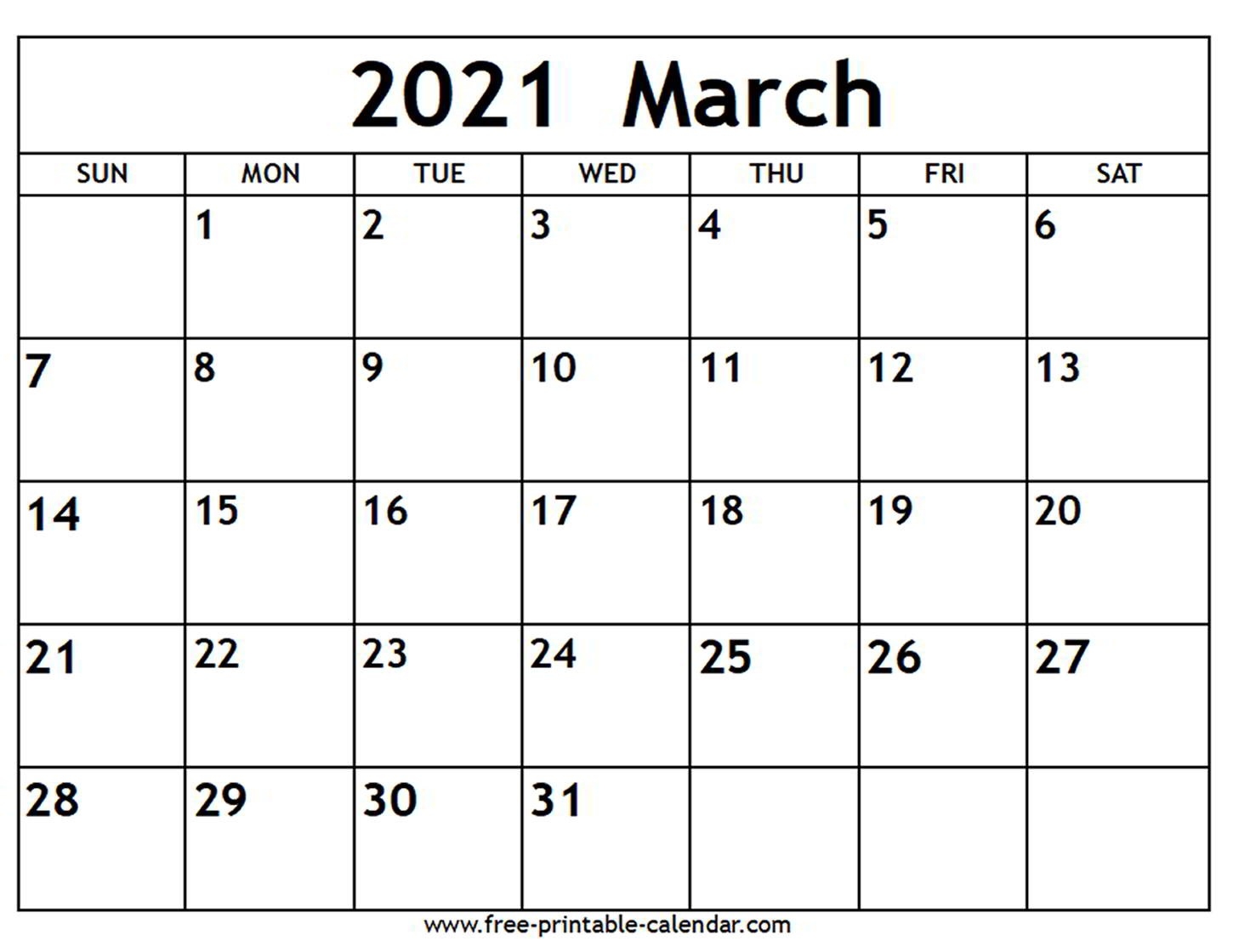 March 2021 Calendar - Free-Printable-Calendar-Blank Calendar Pages March 2021