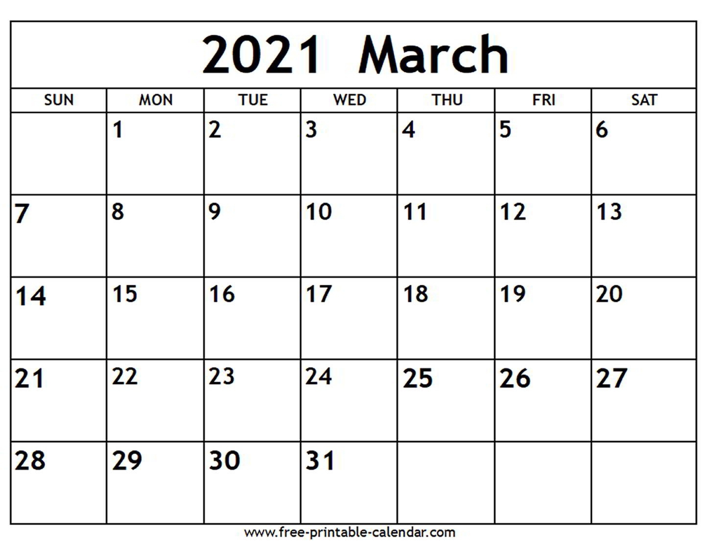 March 2021 Calendar - Free-Printable-Calendar-Pdf March Calendar 2021