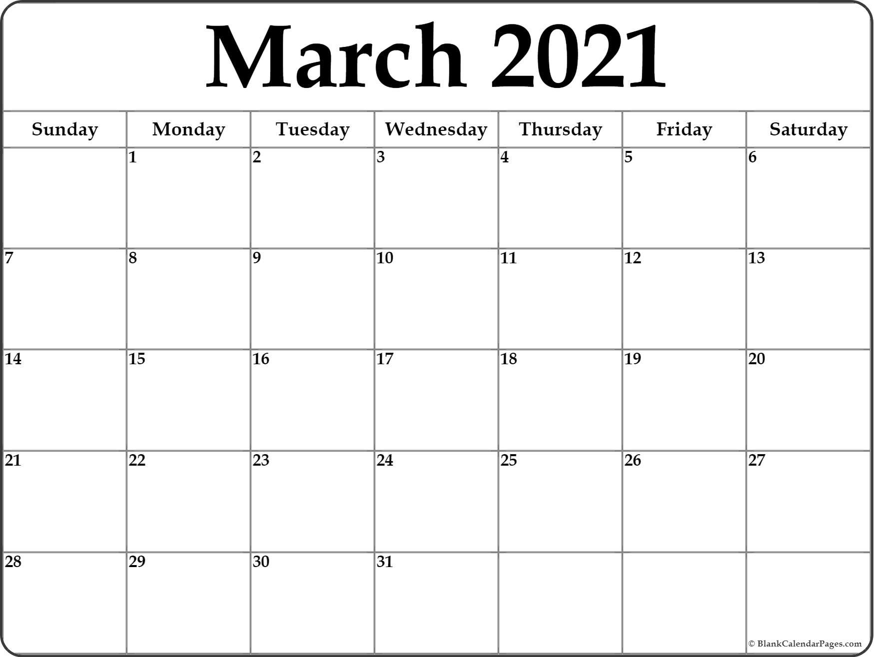 March 2021 Calendar | Free Printable Monthly Calendars-Blank March Calendar 2021 Printable
