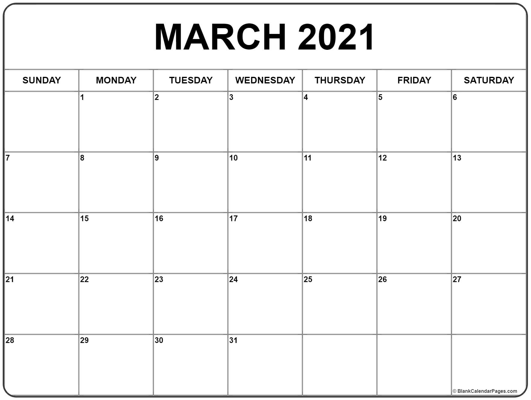 March 2021 Calendar | Free Printable Monthly Calendars-March 2021 Printable Calendar