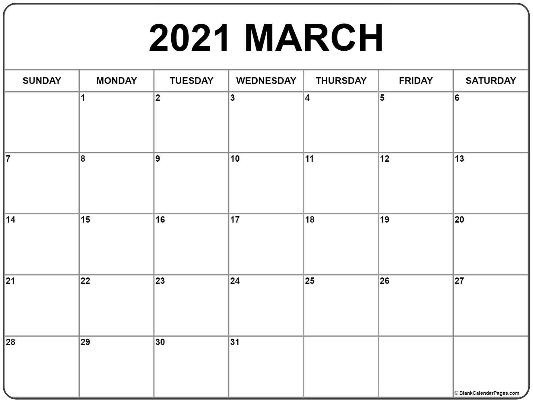 March 2021 Calendar | Free Printable Monthly Calendars-March Calendar 2021 Printable