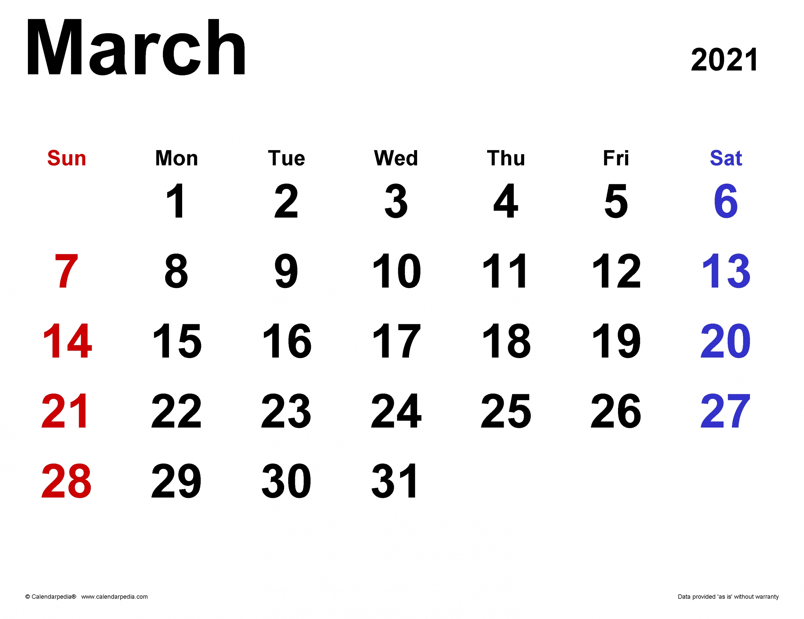 March 2021 Calendar | Templates For Word, Excel And Pdf-Pdf March Calendar 2021