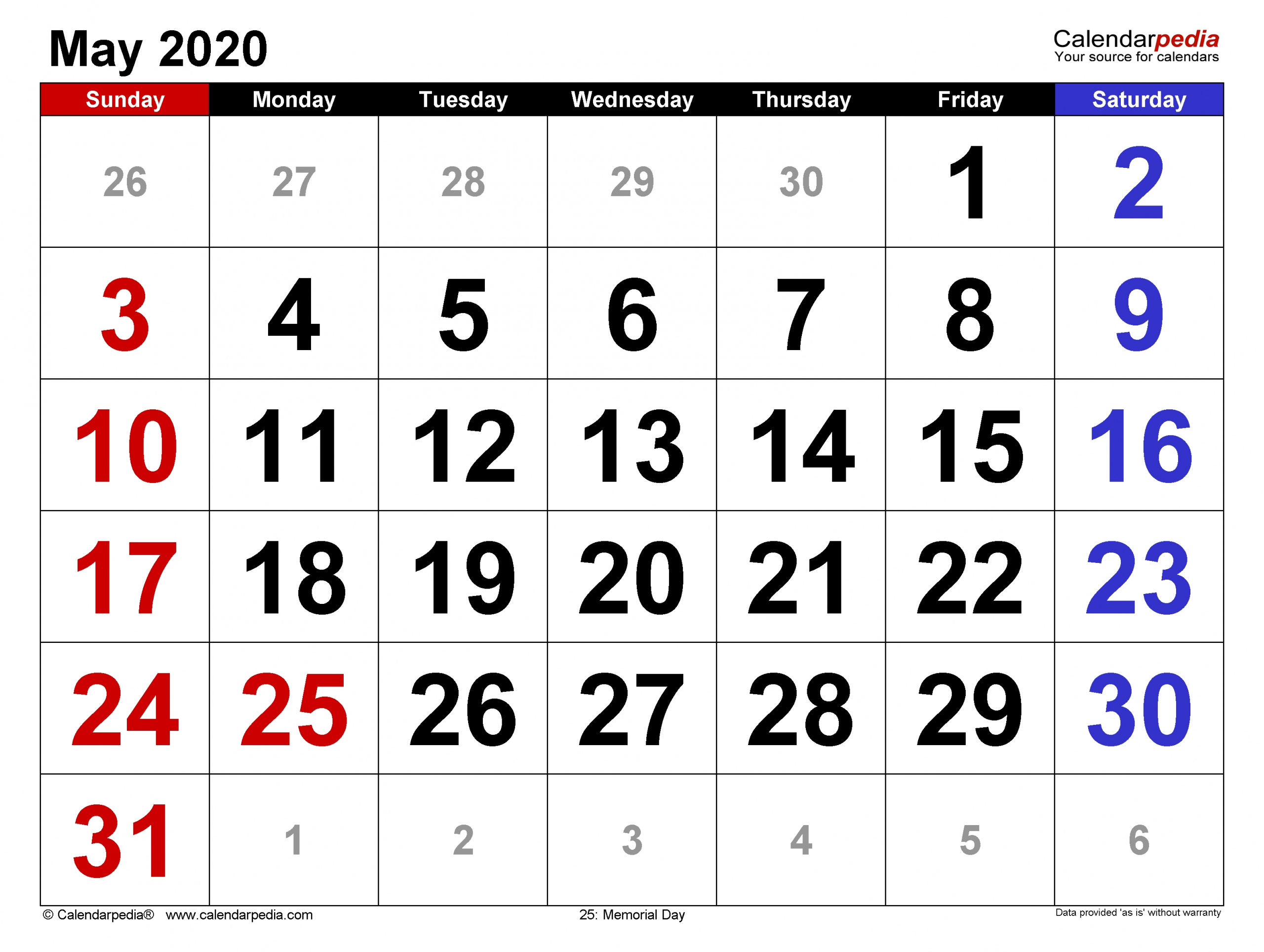 May 2020 Calendar | Templates For Word, Excel And Pdf-Big Calendar 2021 Template To Fill Out
