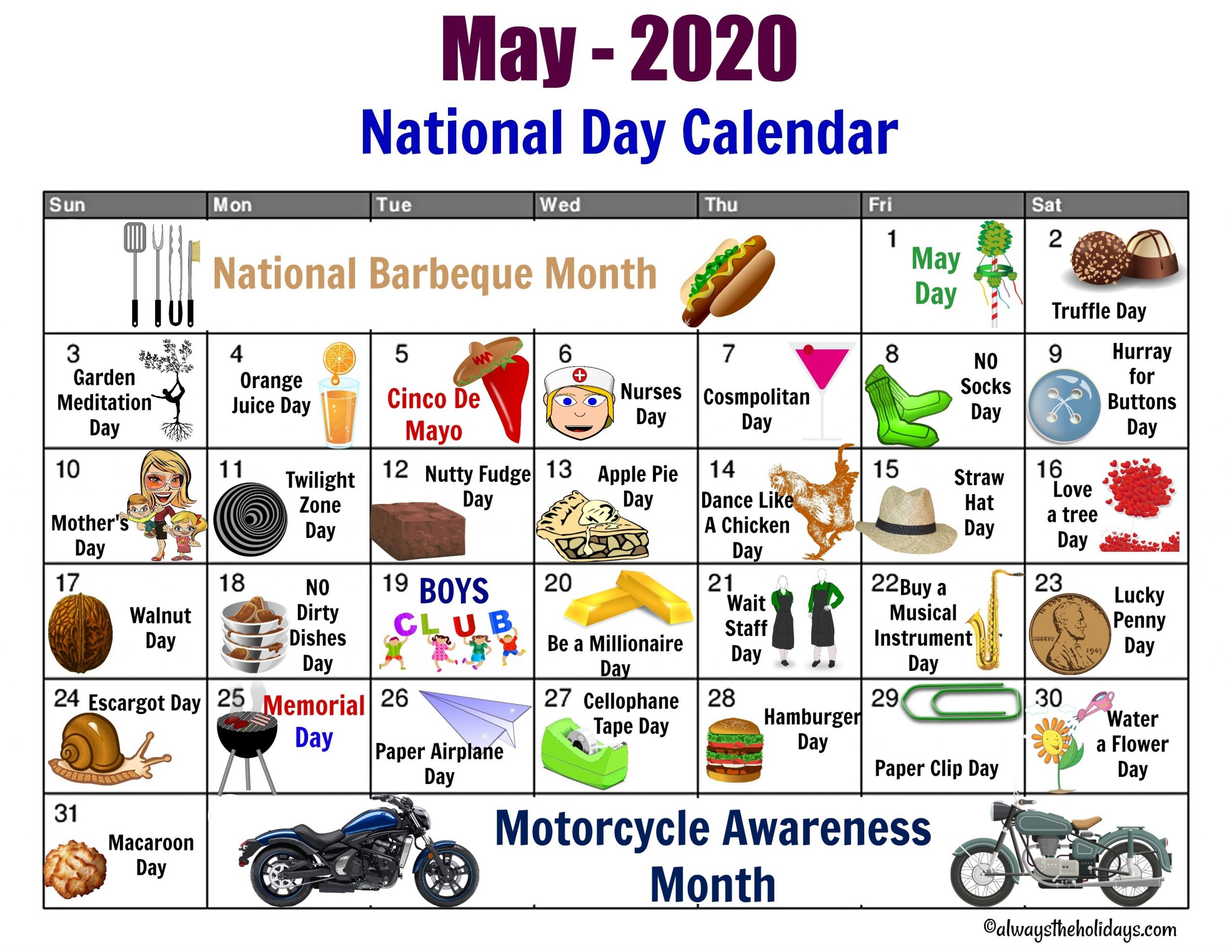 May National Day Calendar - Free Printable - Always The Holidays-2021 National Food Holidays Printable