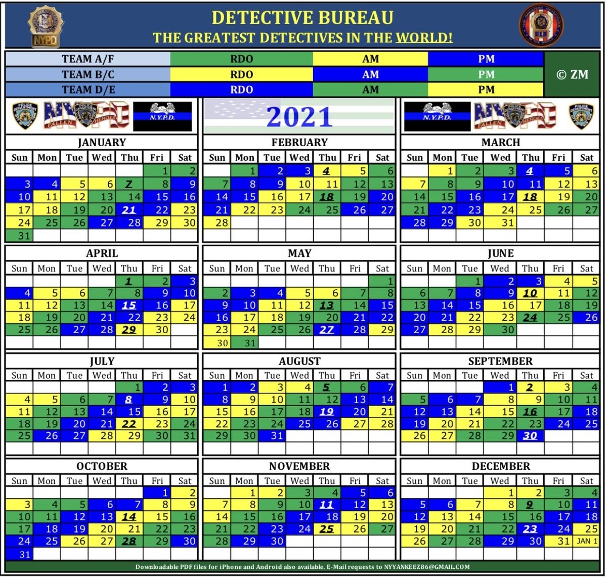 Nypd 2021 Rdo Calendar Calendar Template Printable