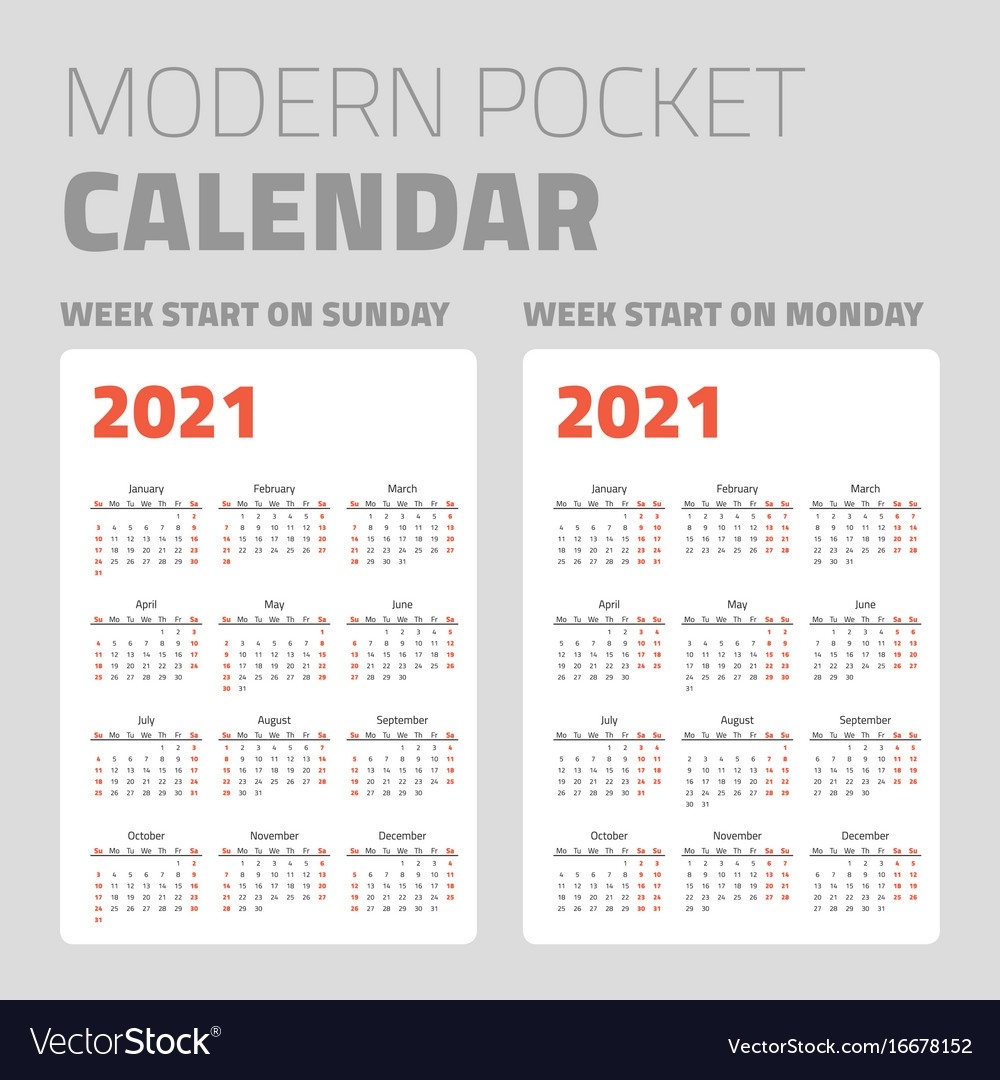 Modern Pocket Calendar Set 2021 Royalty Free Vector Image-Free 2021 Pocket Calendar
