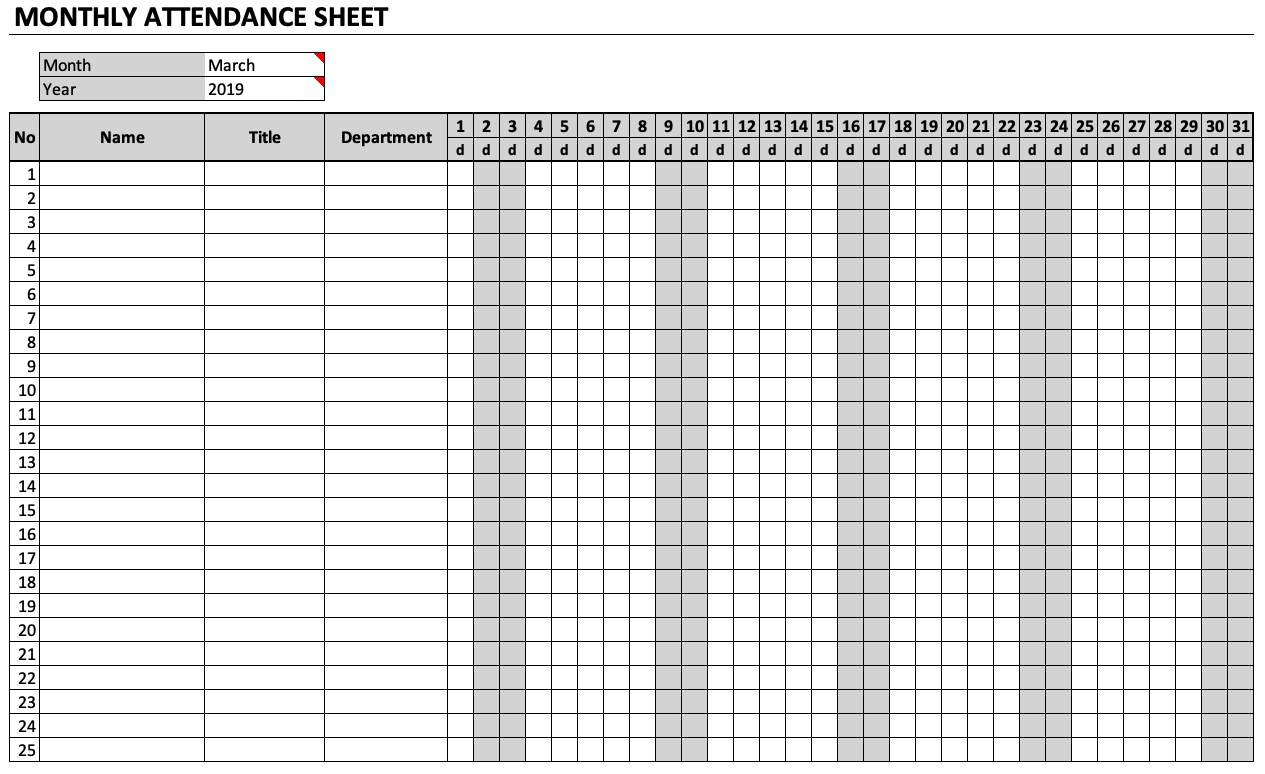 Attendance Sheet Template Excel For Employees Download