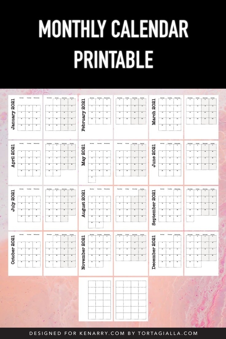 Monthly Calendar Printable For 2021 + Blank Template | Ideas-2021 Monthly Fill In The Blanks Print Out