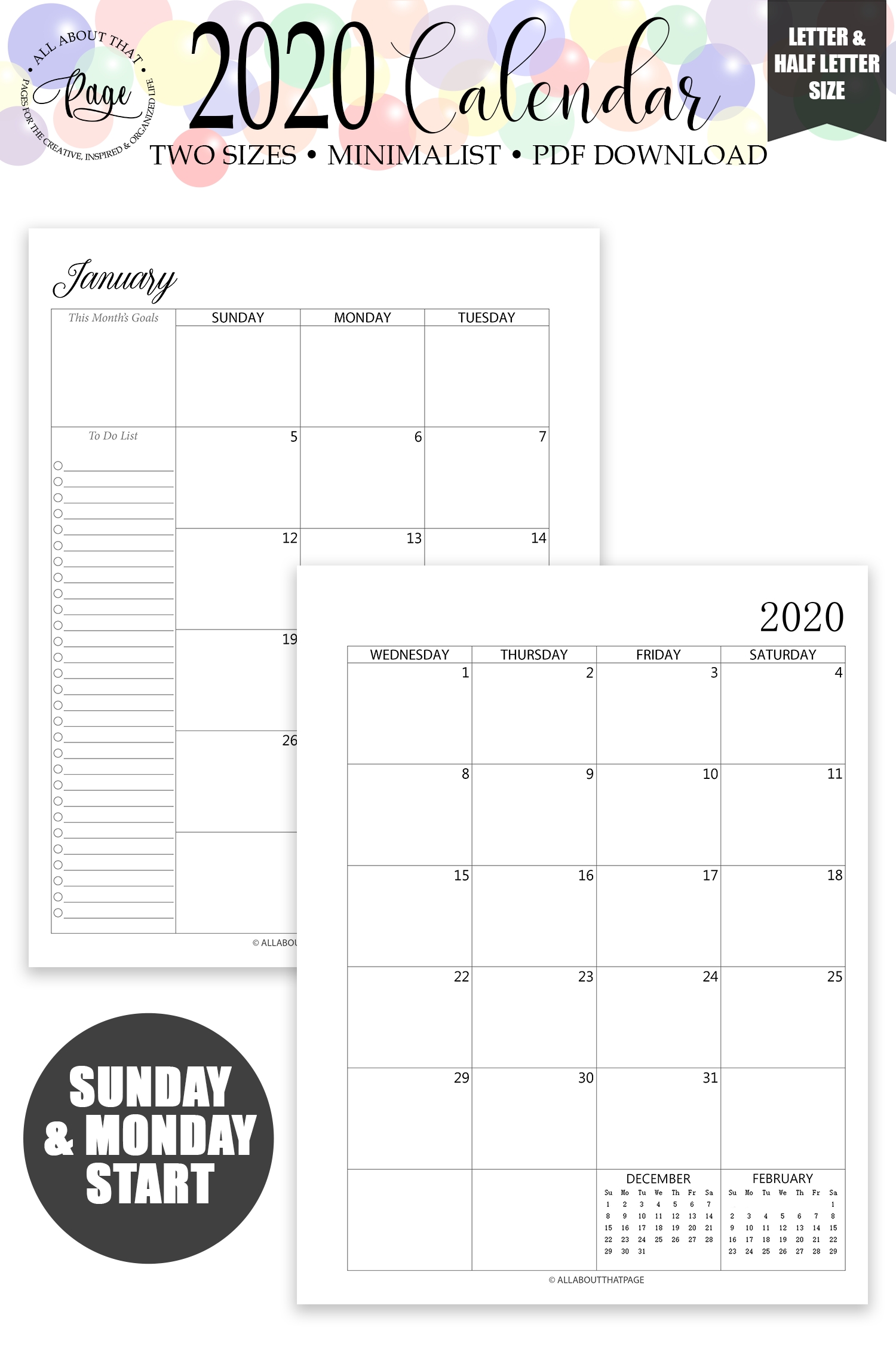 New 2020 2021 Monthly Calendar Printable Two 2 Page Planner-2021 Monthly Calendar Printable 2 Page