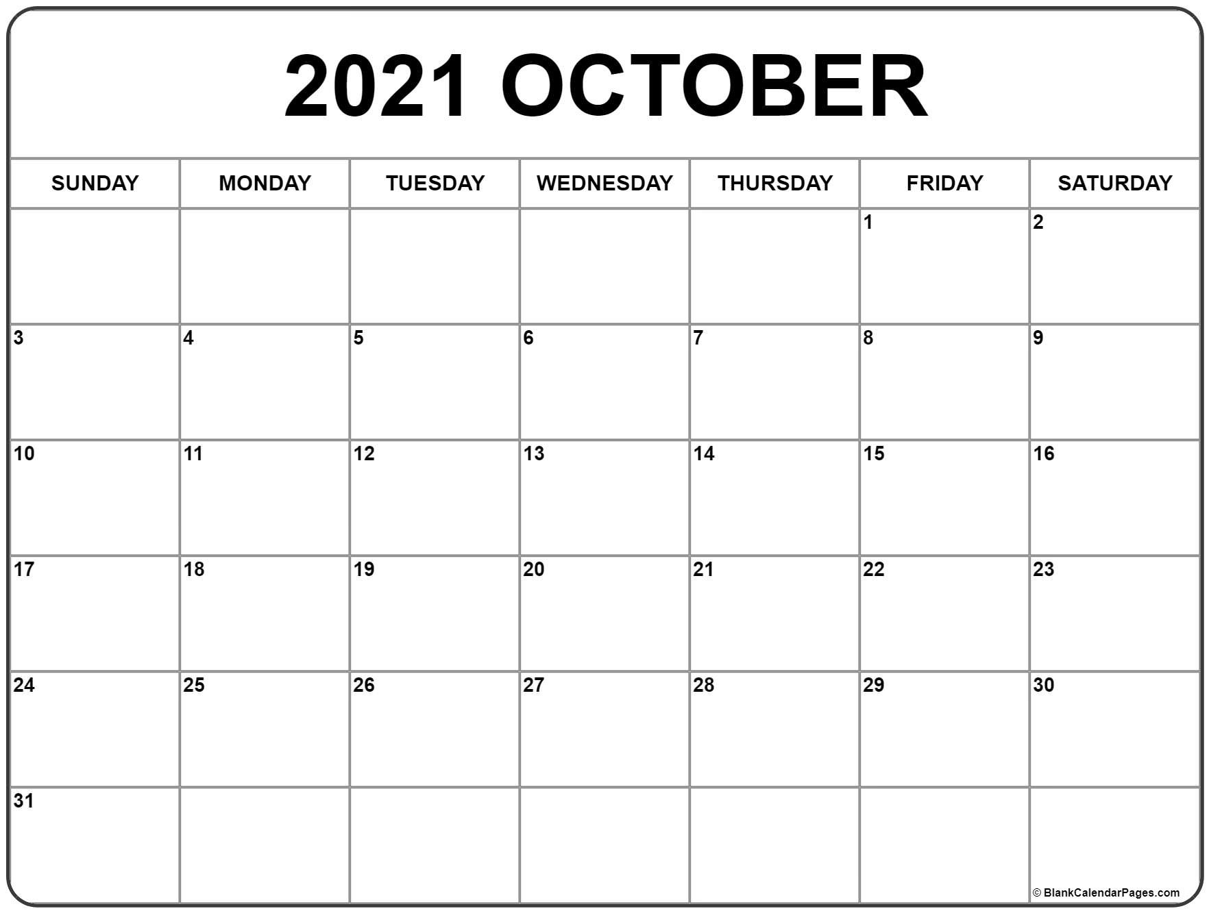 October 2021 Calendar | Free Printable Monthly Calendars-October 2021 Calendar