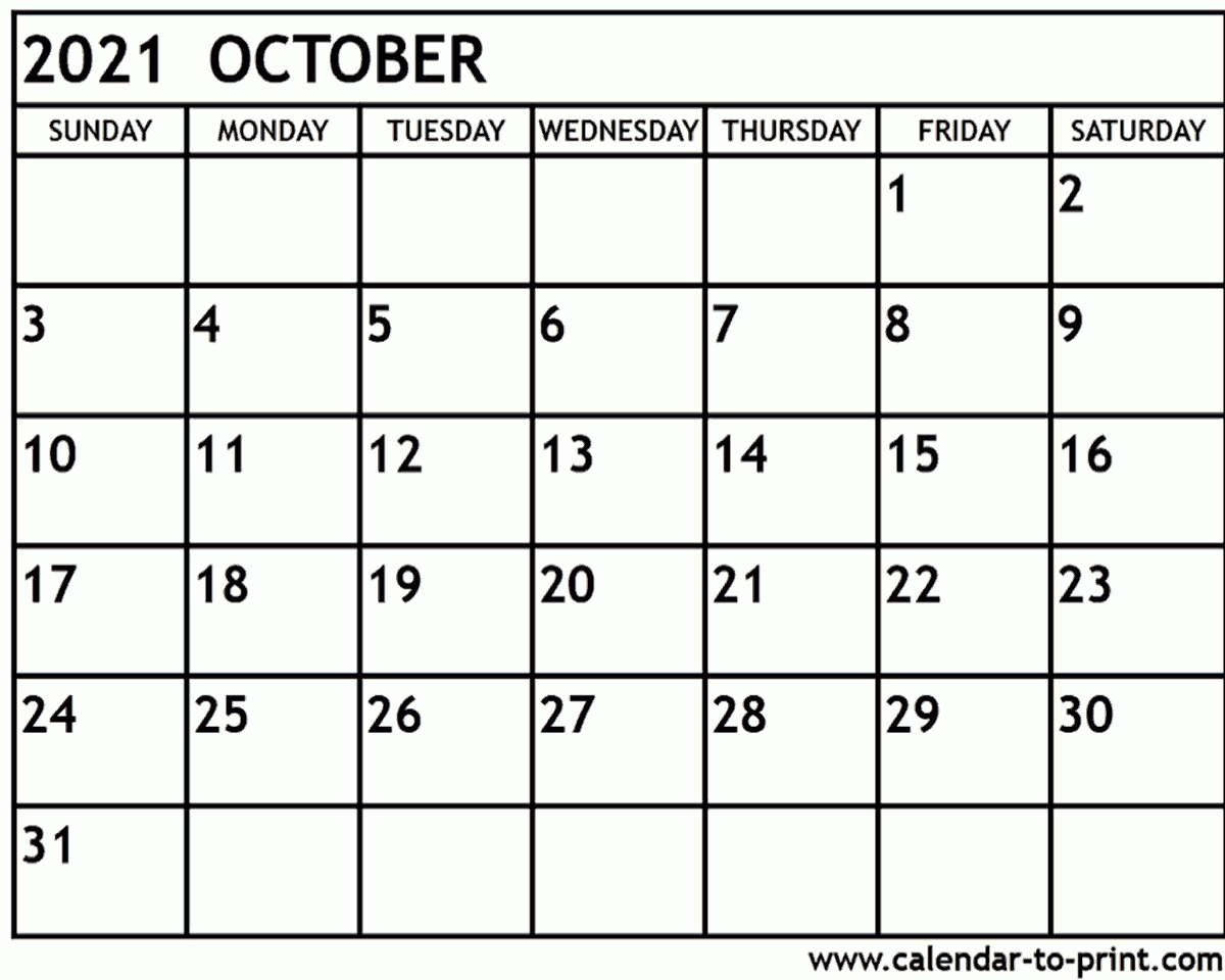 October 2021 Calendar Printable-October 2021 Calendar