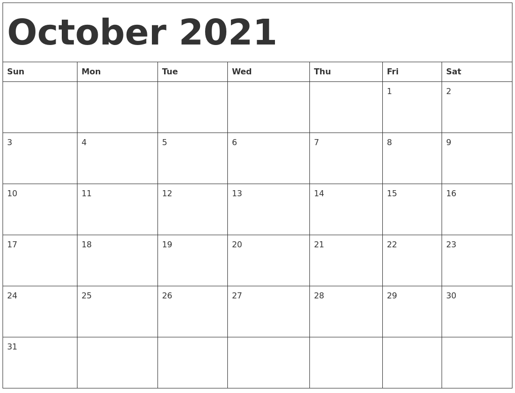 October 2021 Calendar Template-October 2021 Calendar