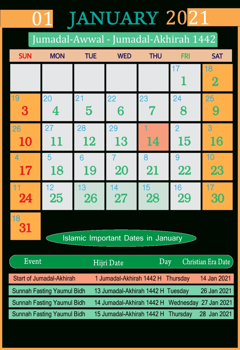 lunar islamic calendar 2021