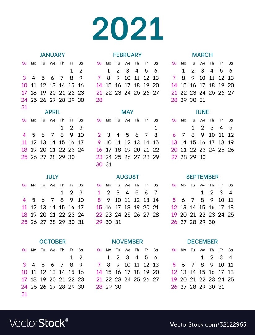 Pocket Calendar Layout For 2021 Year Royalty Free Vector-Free 2021 Pocket Calendar
