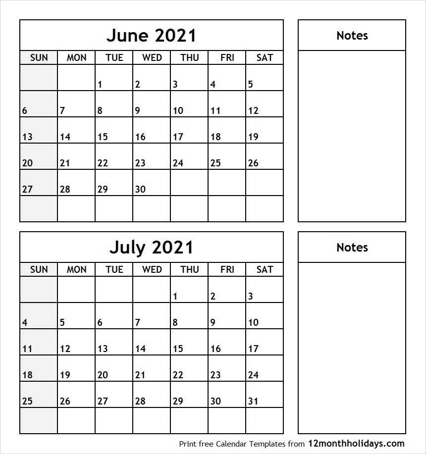 Print June July 2021 Calendar Template | 2 Month Calendar-June And July 2021 Calendar