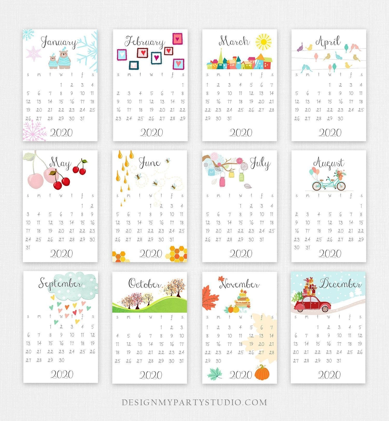 Printable 2020 Calendar Wall Calendar Desk Calendar-4X6 Printable 2021 Calendar
