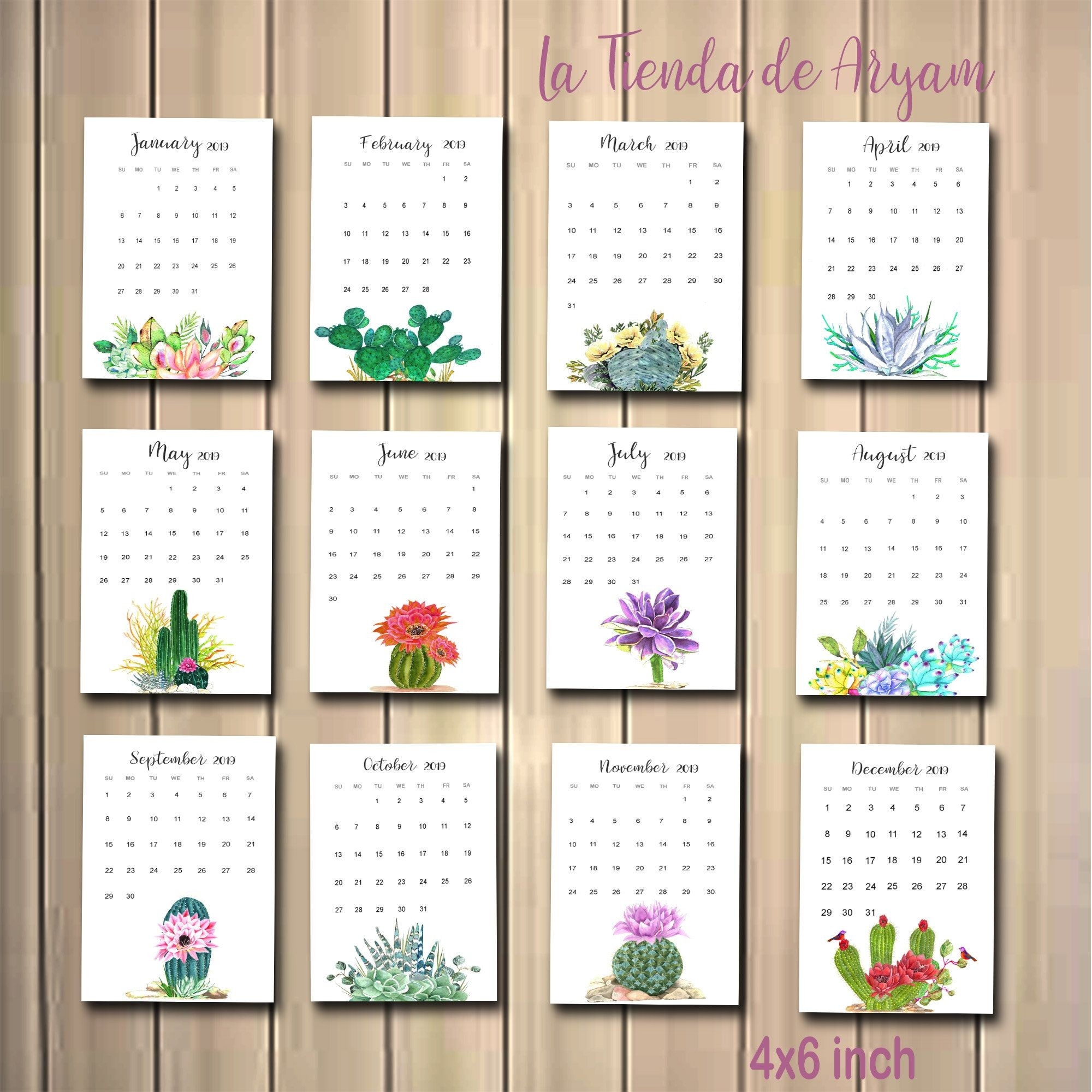Printable 2021 Calendar Cactus Cactus In Pots Desk Calendar-4X6 Printable 2021 Calendar