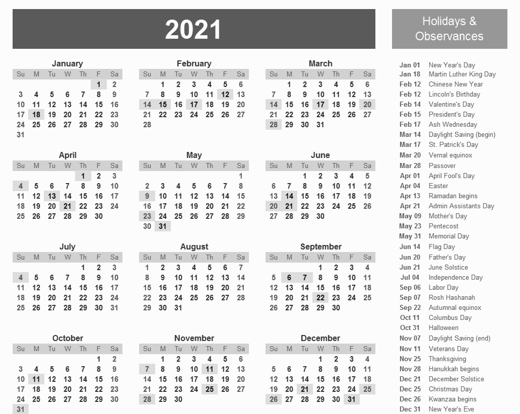 Printable 2021 Calendar With Holidays | Calendar Template-4X6 Printable Calendar 2021 Free