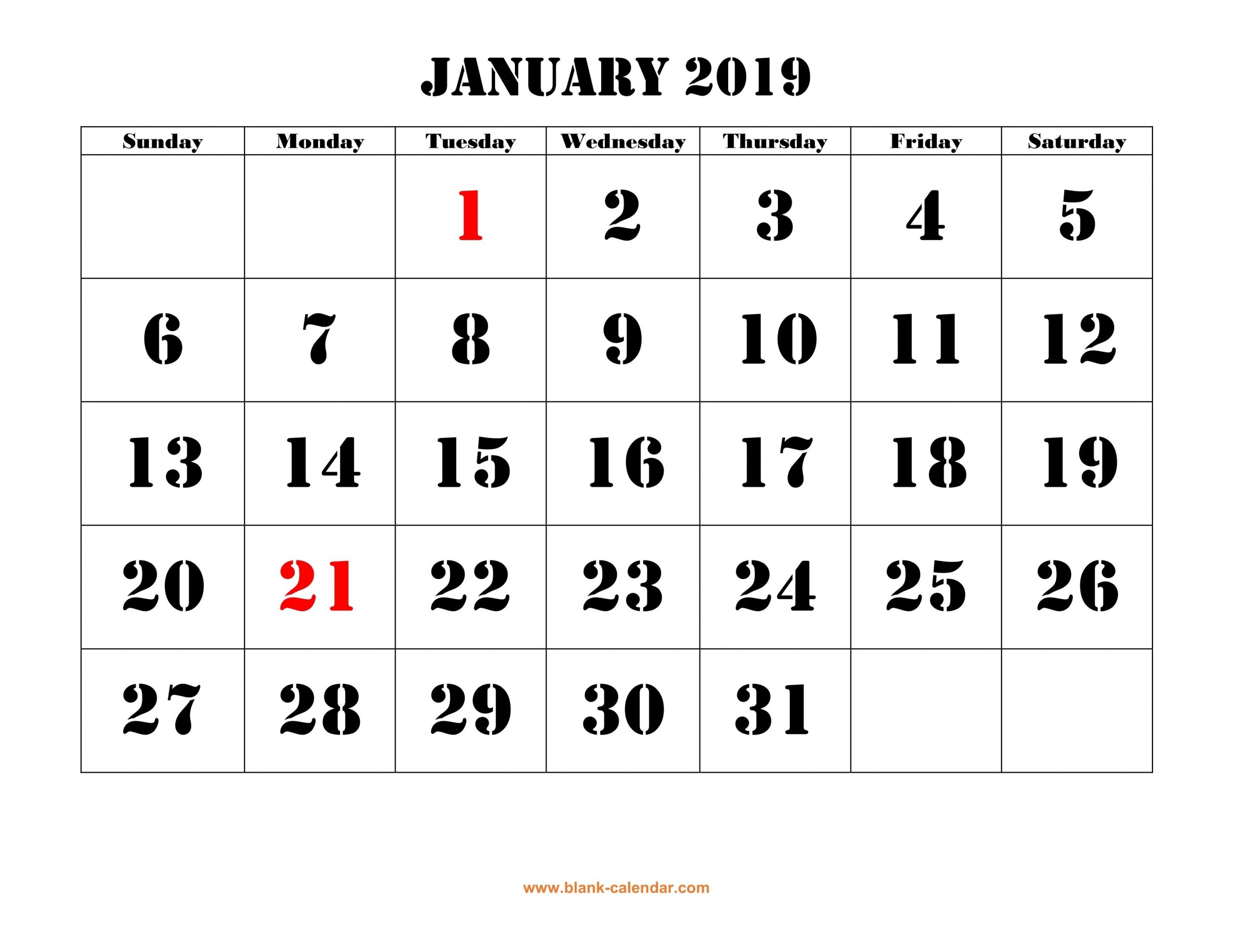 Printable Calendar 2019 | Free Download Yearly Calendar-Where Do They Have Calendars With Large Numbers